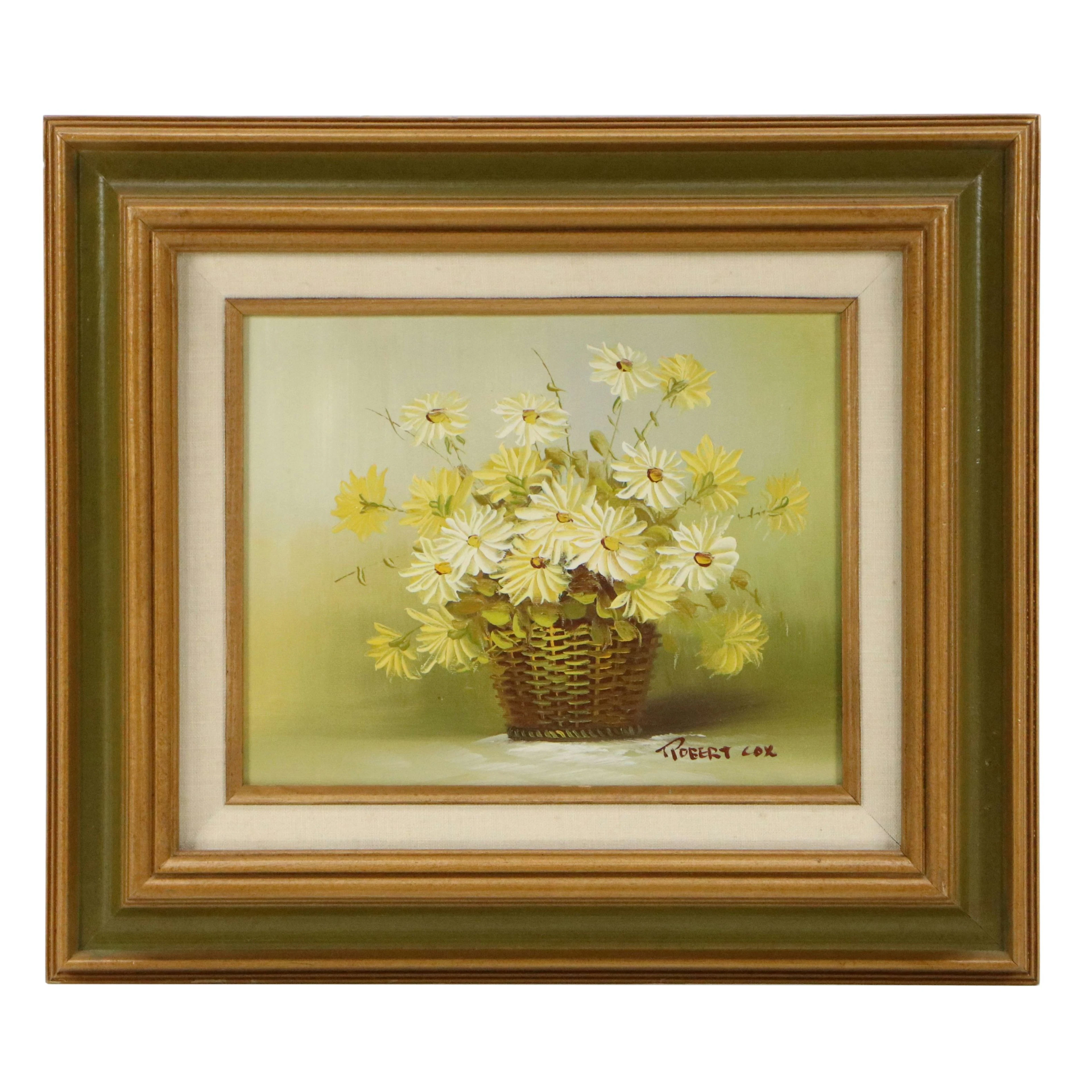 Robert Cox Still Life Oil Painting of Daisies, Late 20th Century