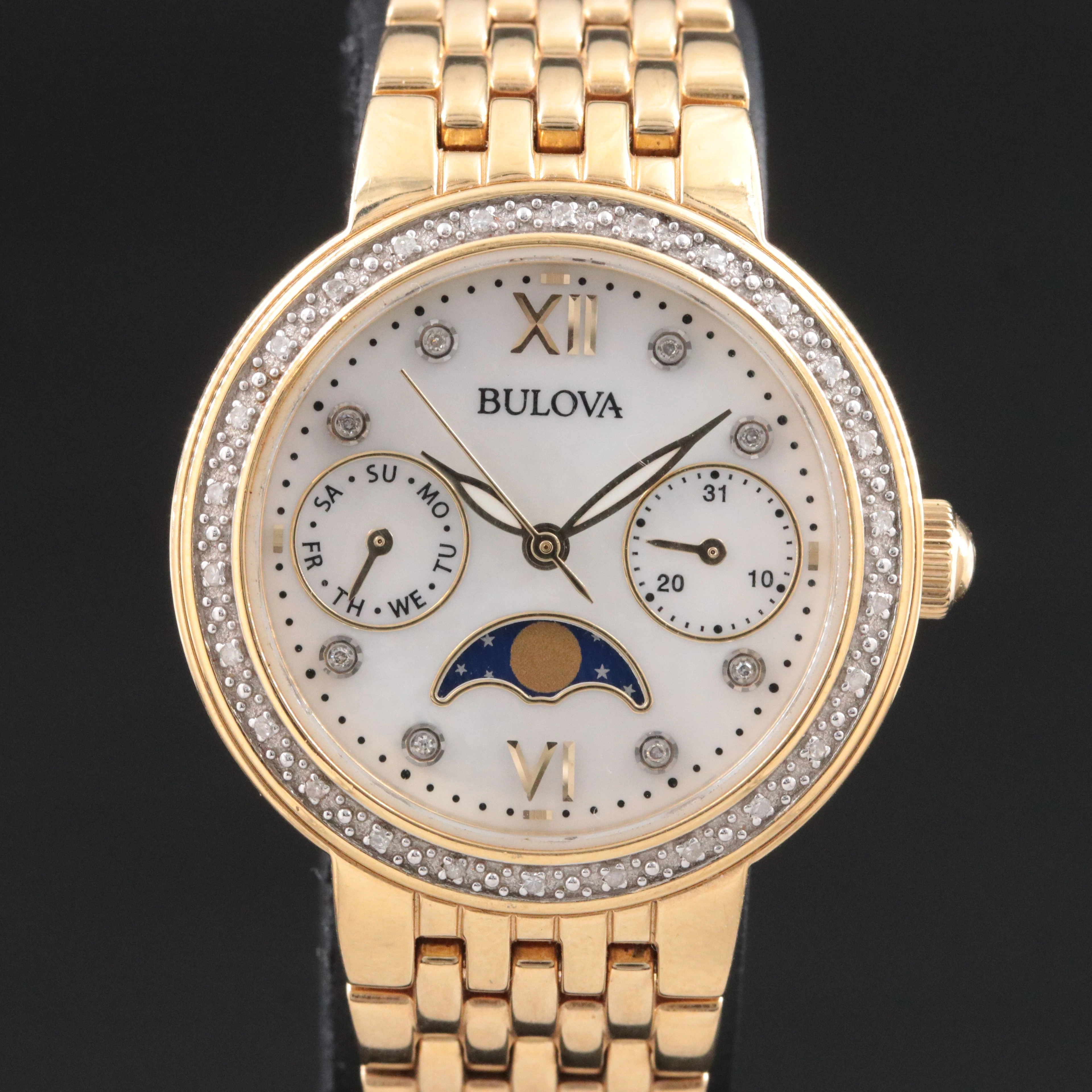 Bulova Diamond and Mother-of-Pearl Gold Tone Quartz Dress Watch