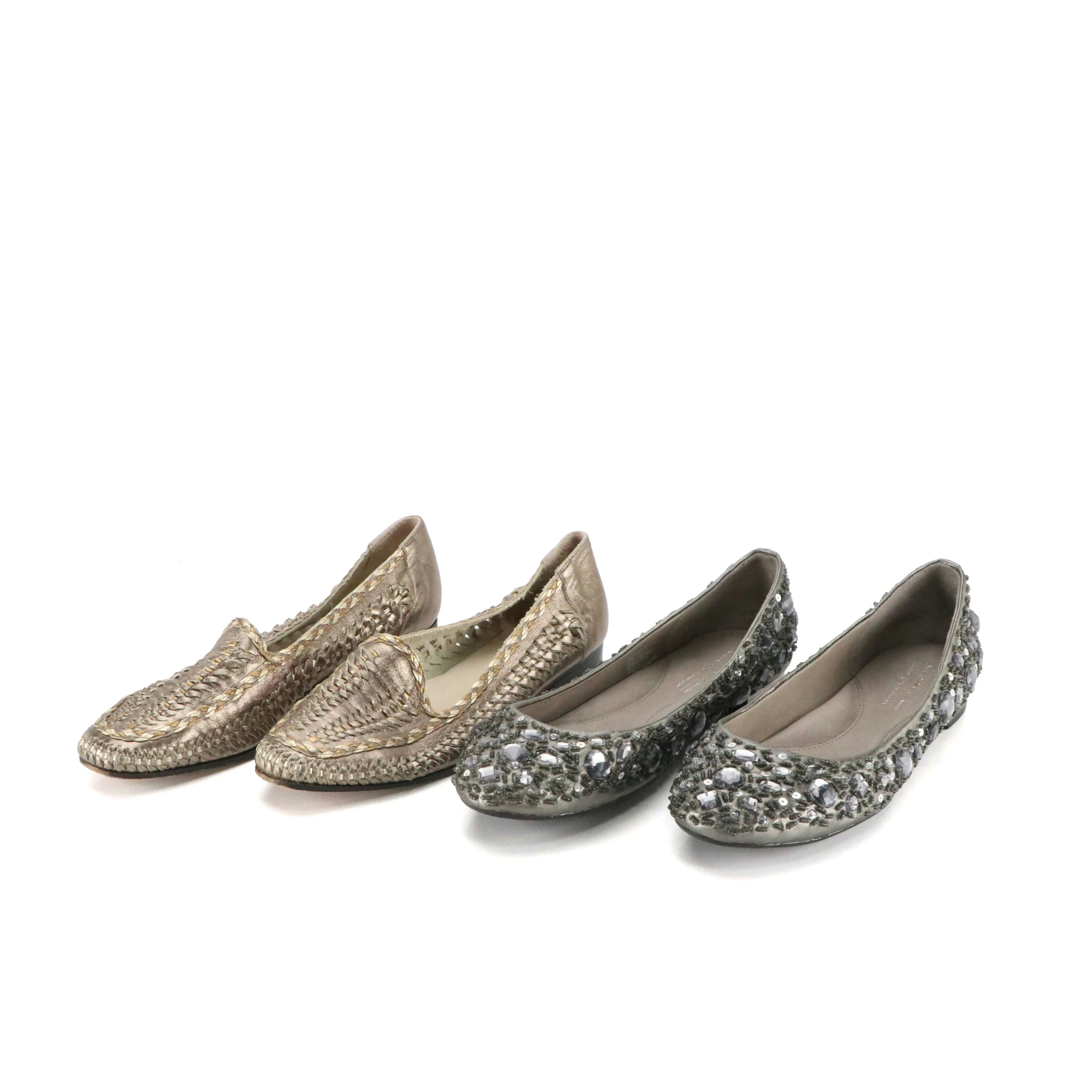 Sesto Meucci Woven Metallic Leather Loafers, Kenneth Cole Embellished Flats