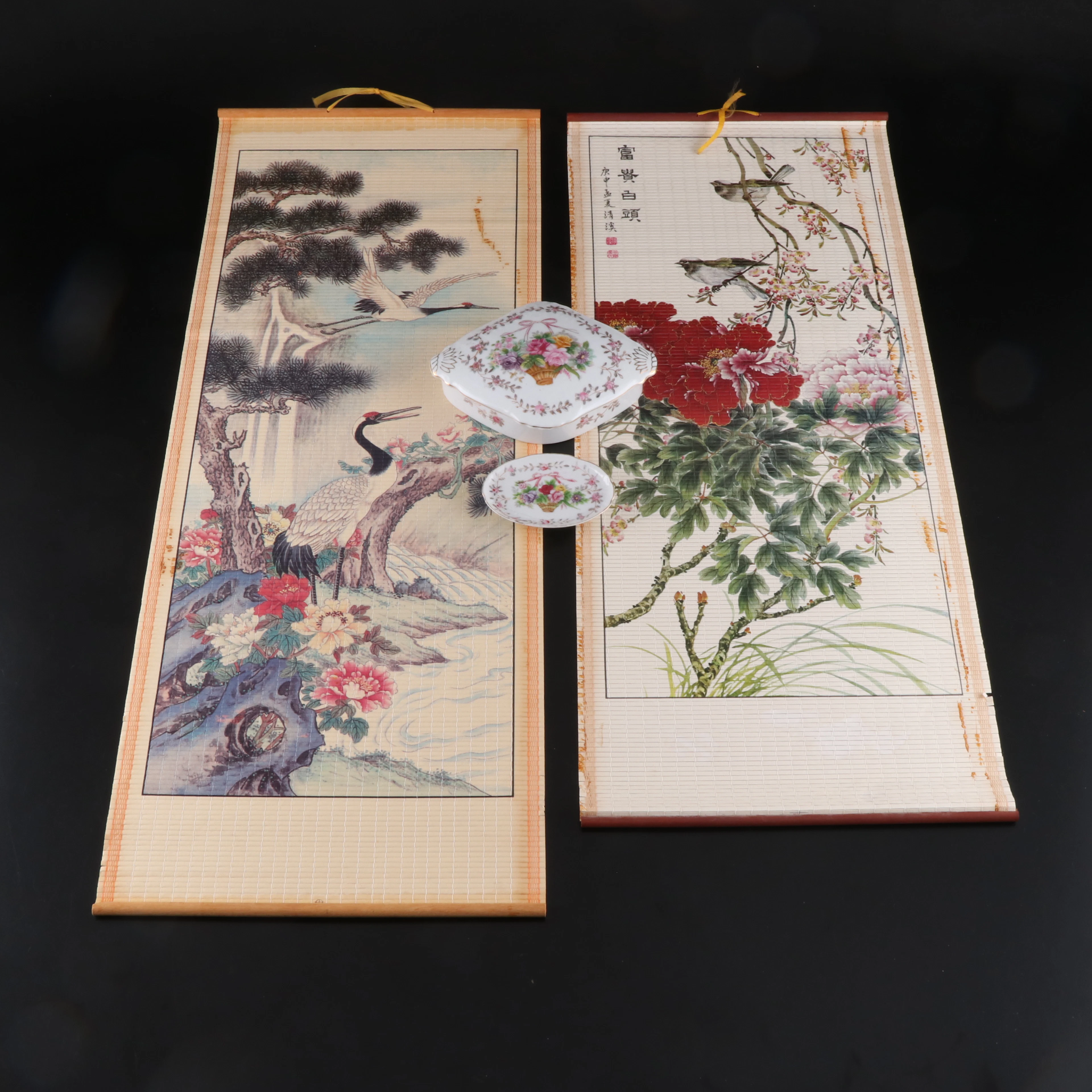 L & M "Bristol Garden" Porcelain Box and Bowl with Wall Art