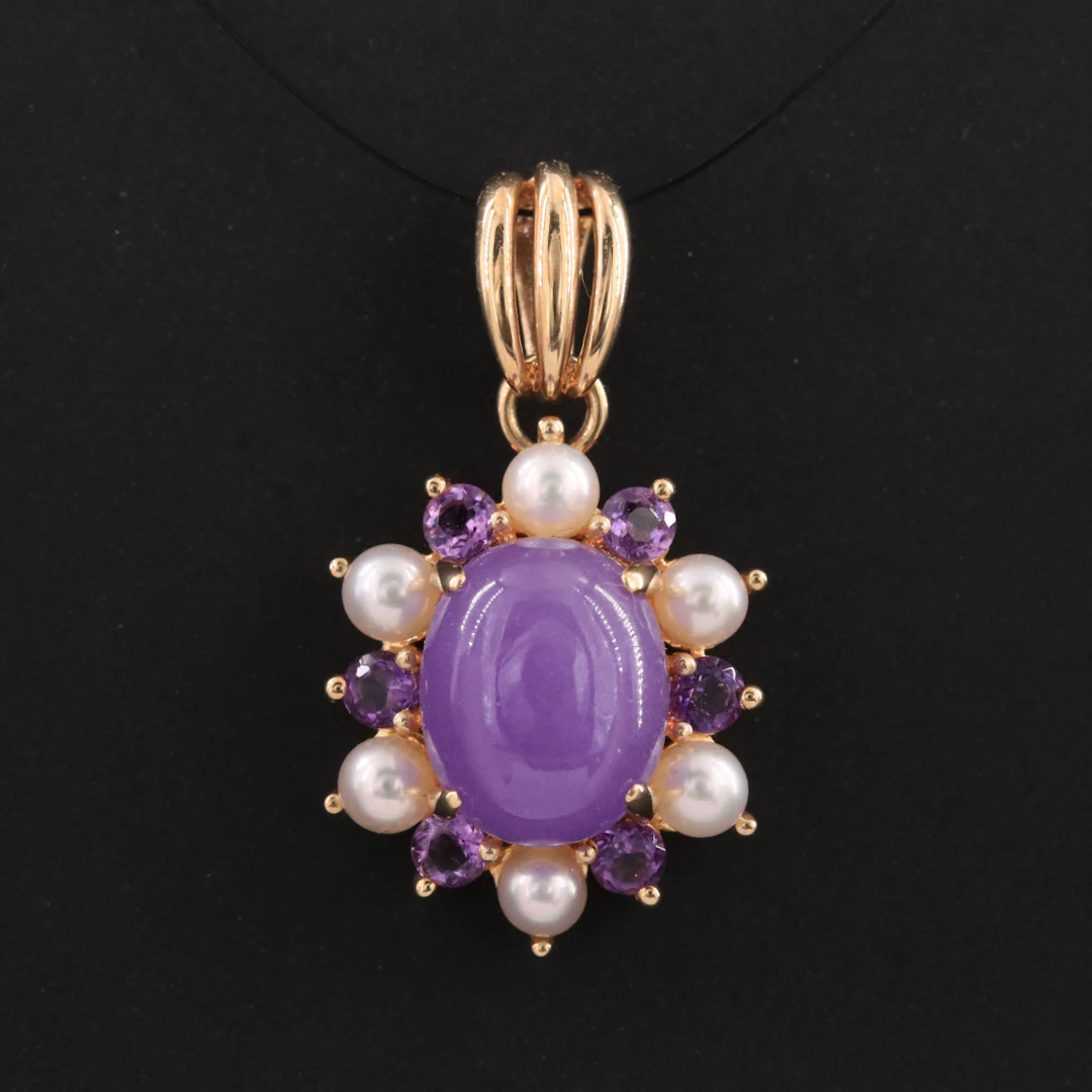 14K Jadeite and Amethyst Pendant