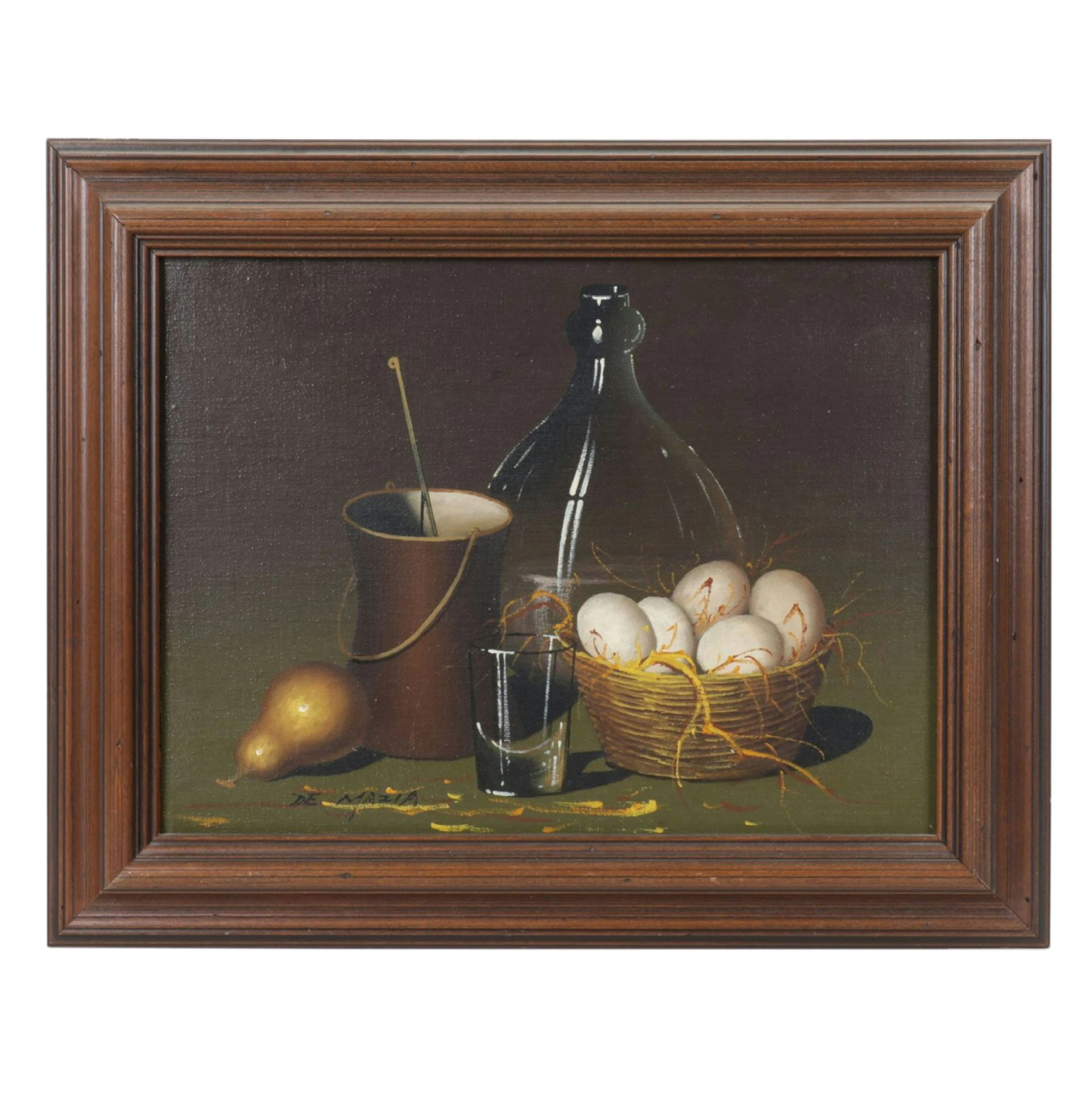 Violette De Mazia Still Life Oil Painting of Egg Basket & Table Accessories