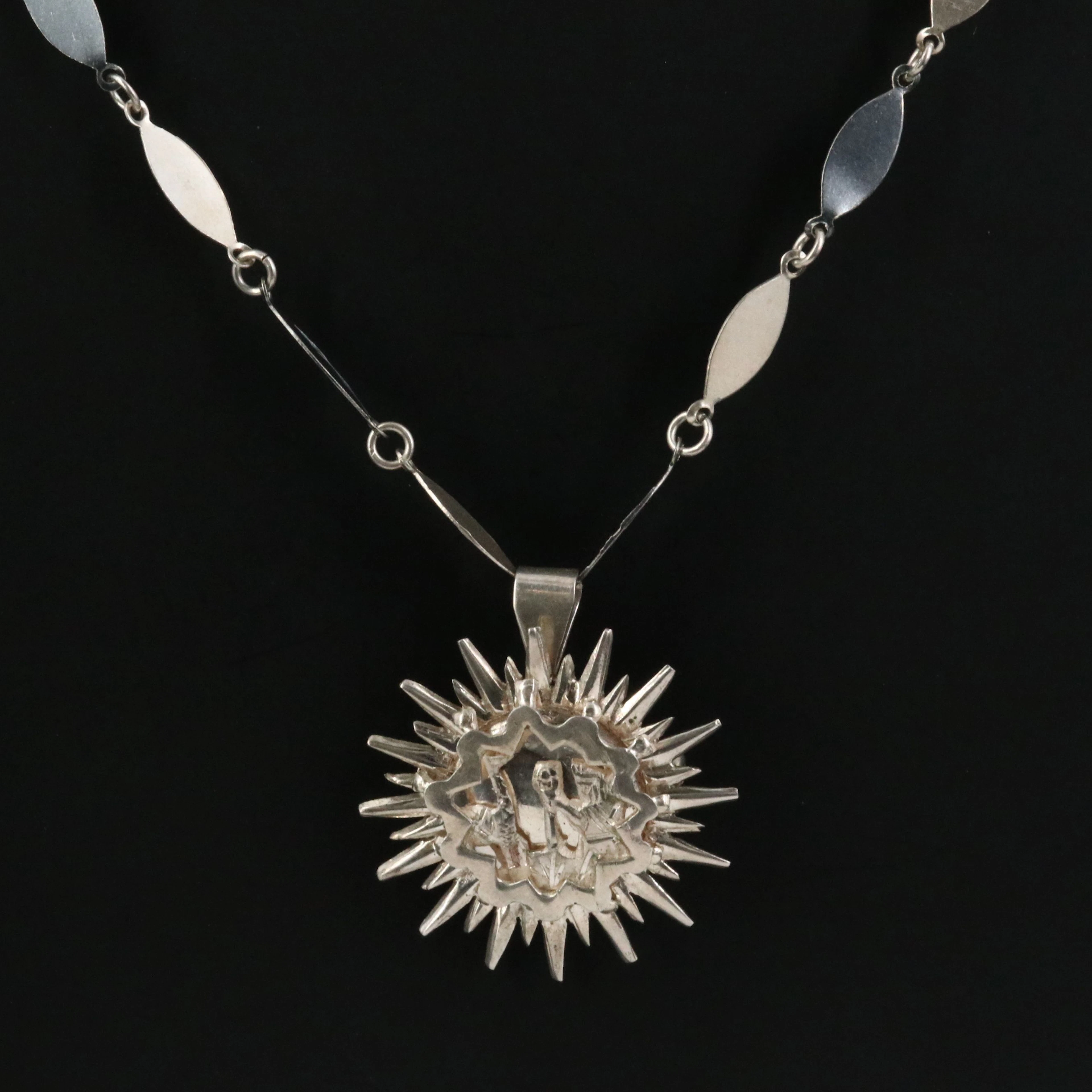 Sterling Pre-Columbian Motif Pendant Brooch Necklace