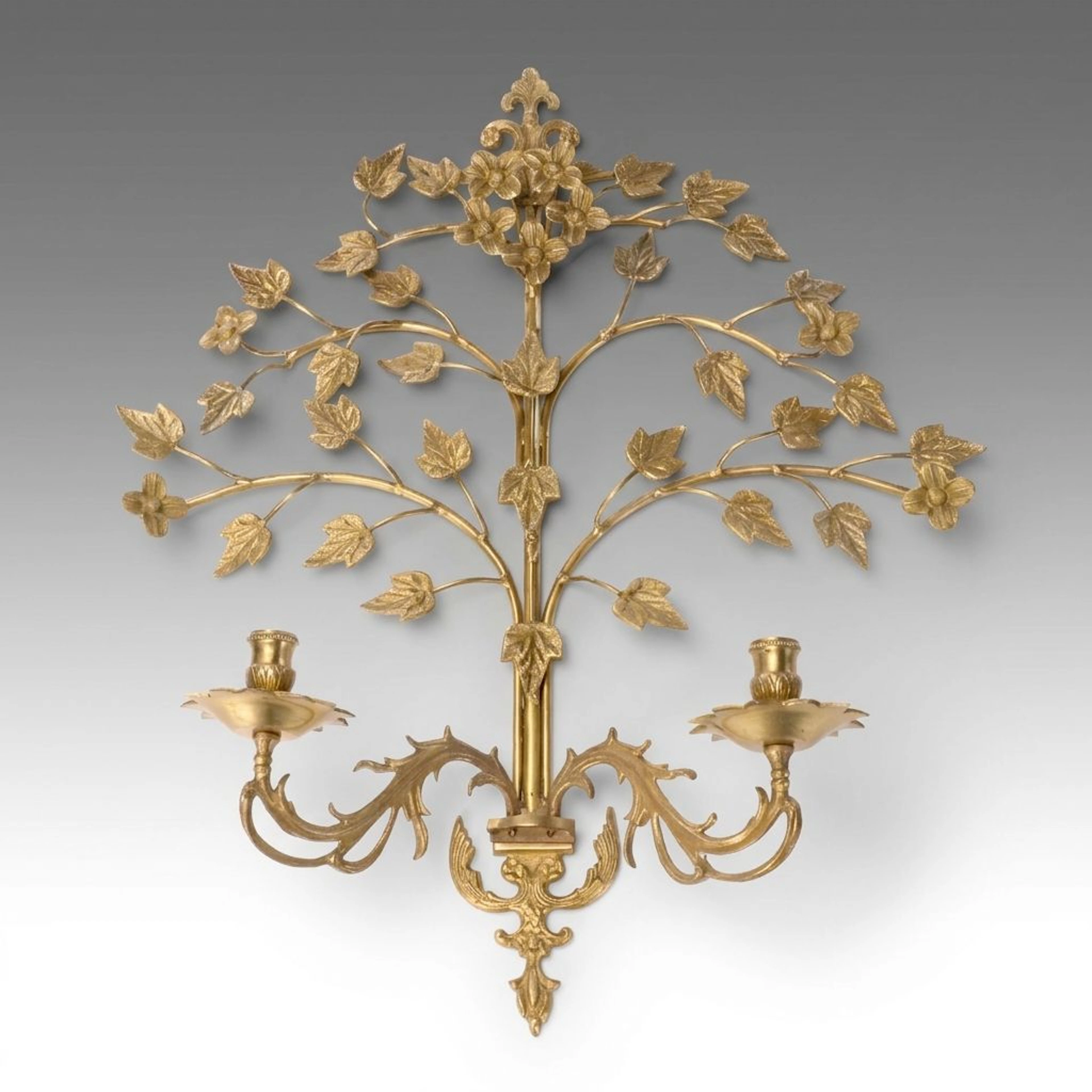 Hollywood Regency Style Brass Tree of Life Candle Wall Sconce, Mid-20th Century
