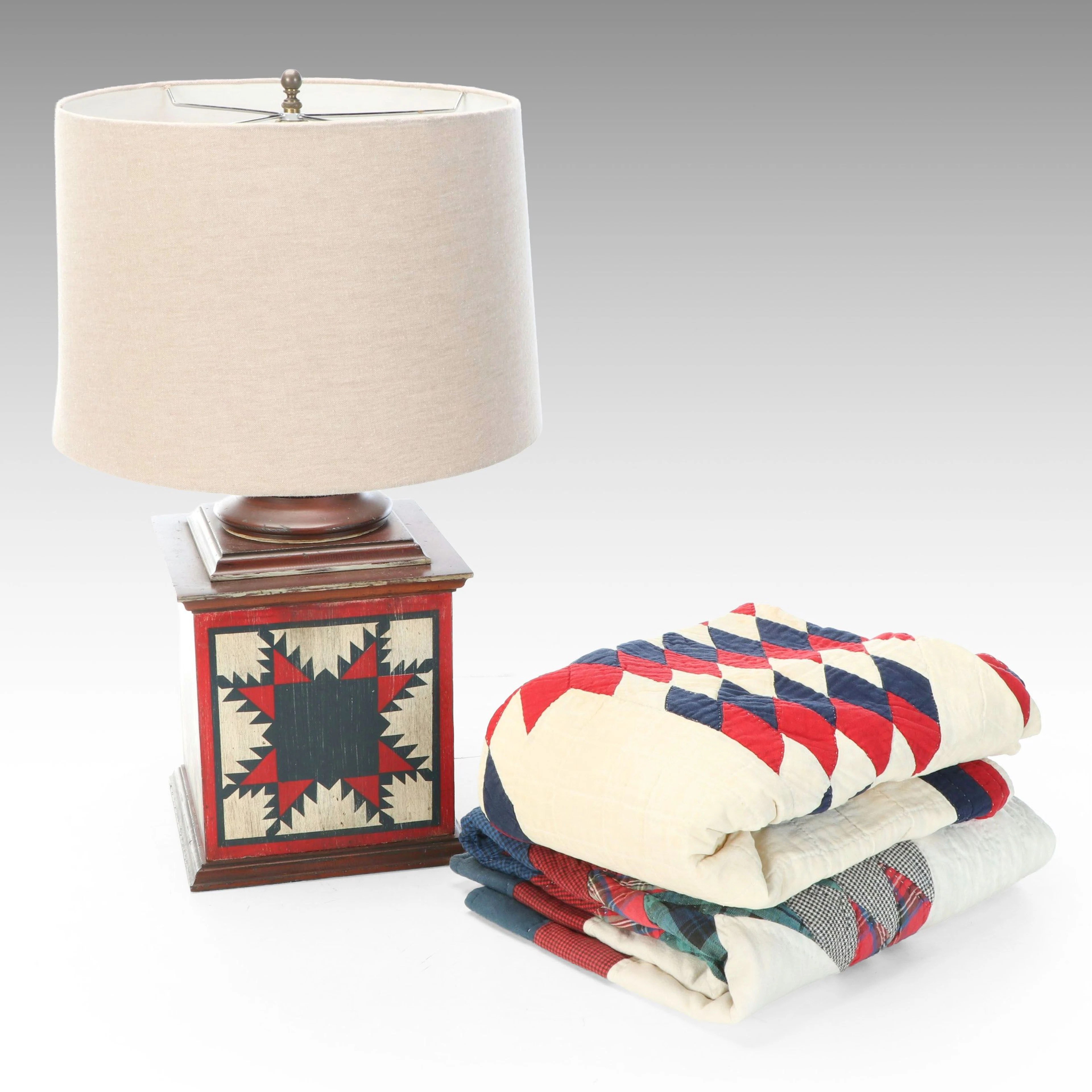Americana Hand-Painted Accent Lamp with Handmade Lone Star Quilts