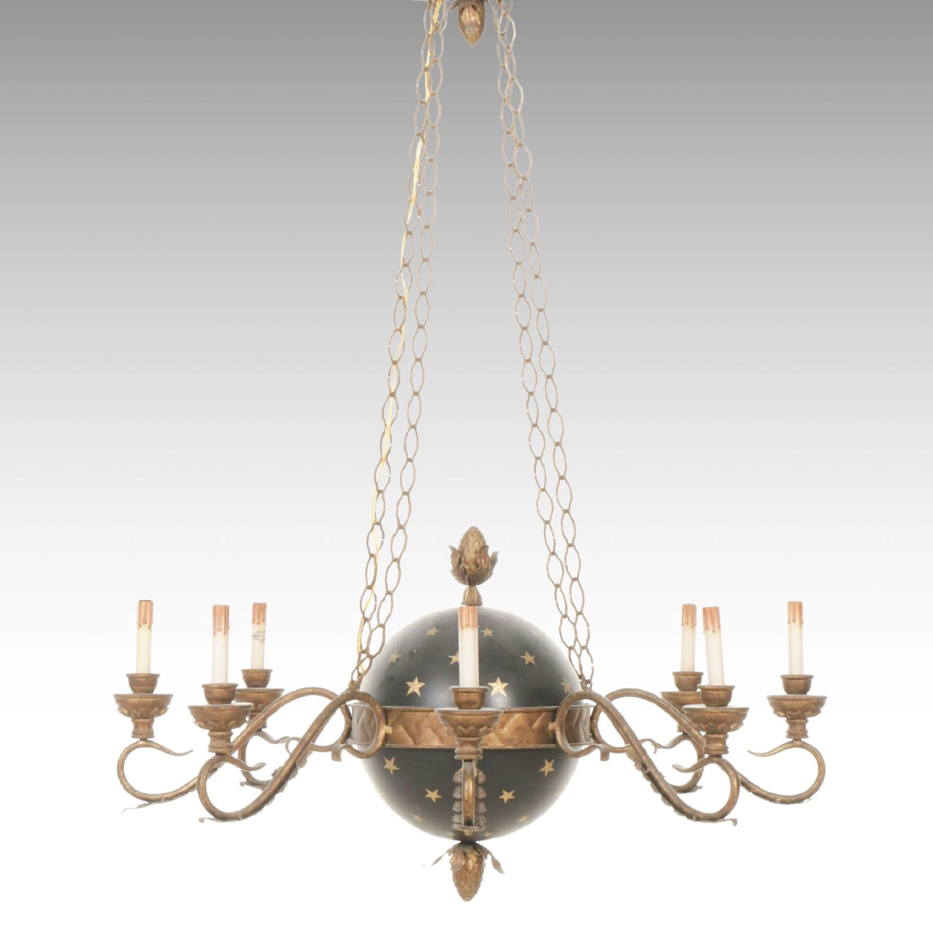 Currey & Company French Empire Style Star and Globe Eight-Arm Chandelier, 2009