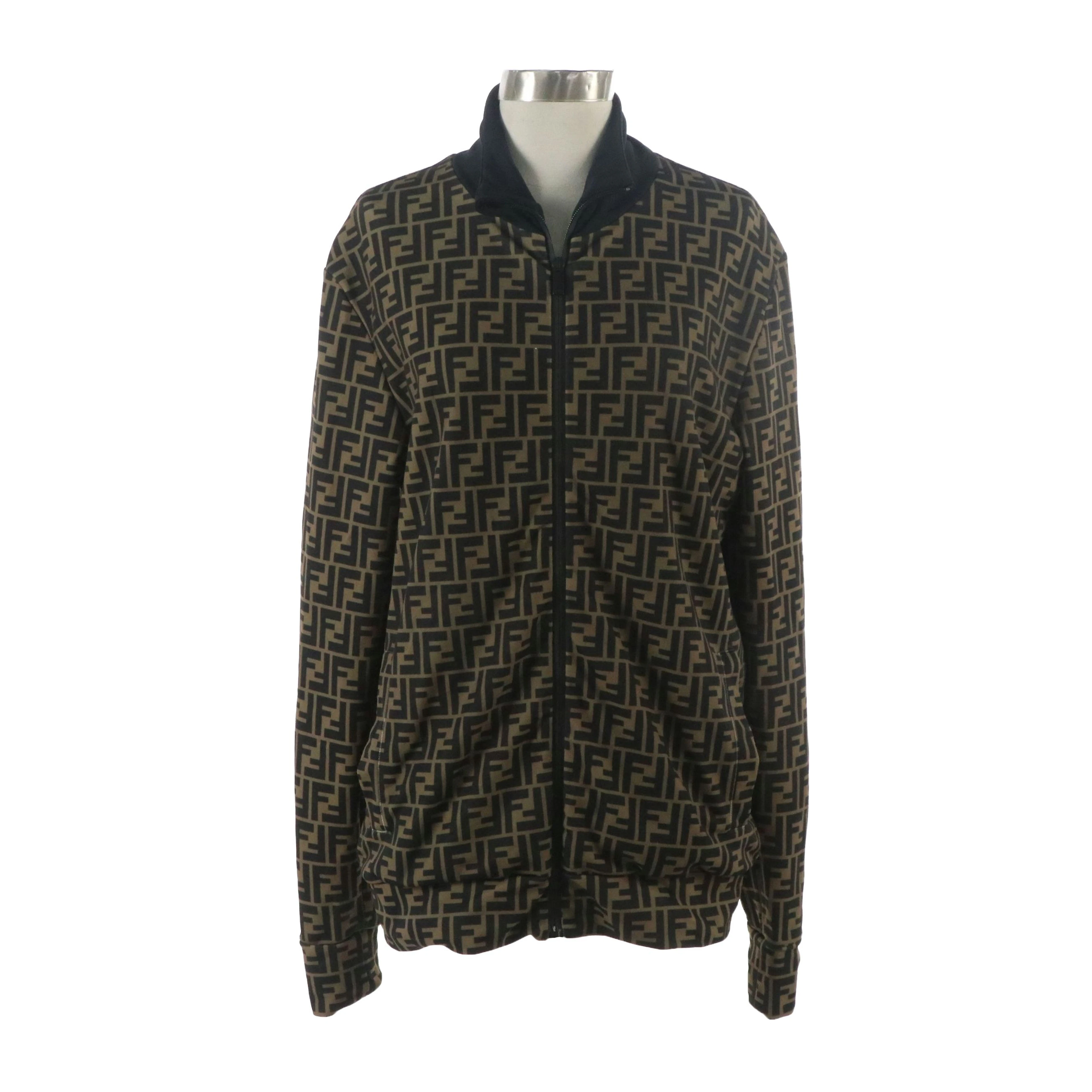 Fendi FF Logo Zip Jacket in Tobacco/Black