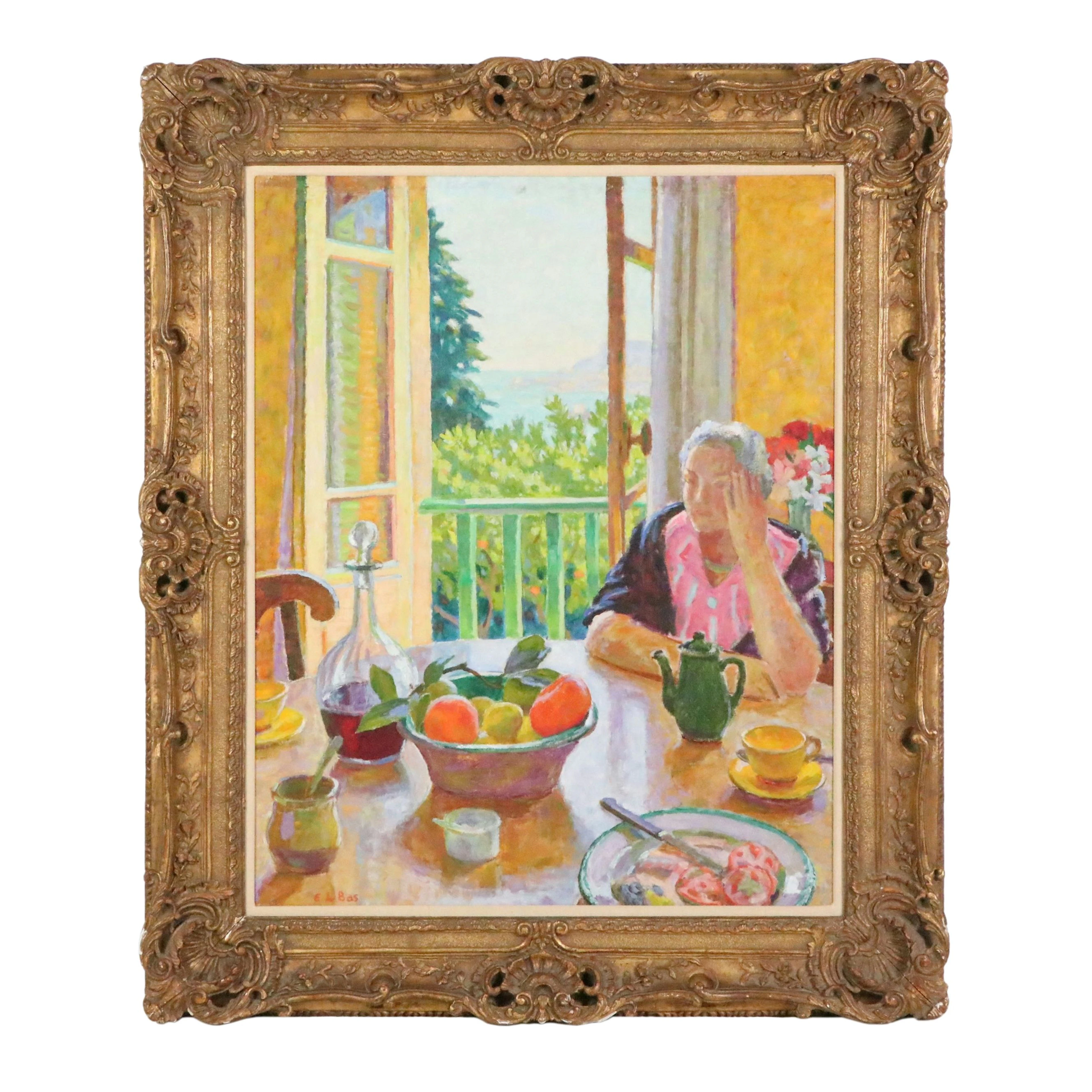 Edward Le Bas Oil Painting "View Towards Monte Carlo," Mid-20th Century