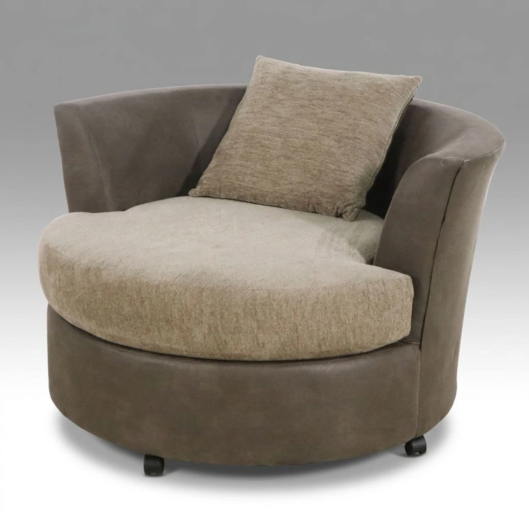 Contemporary Round Upholstered Oversize Swivel Chair, 21st Century