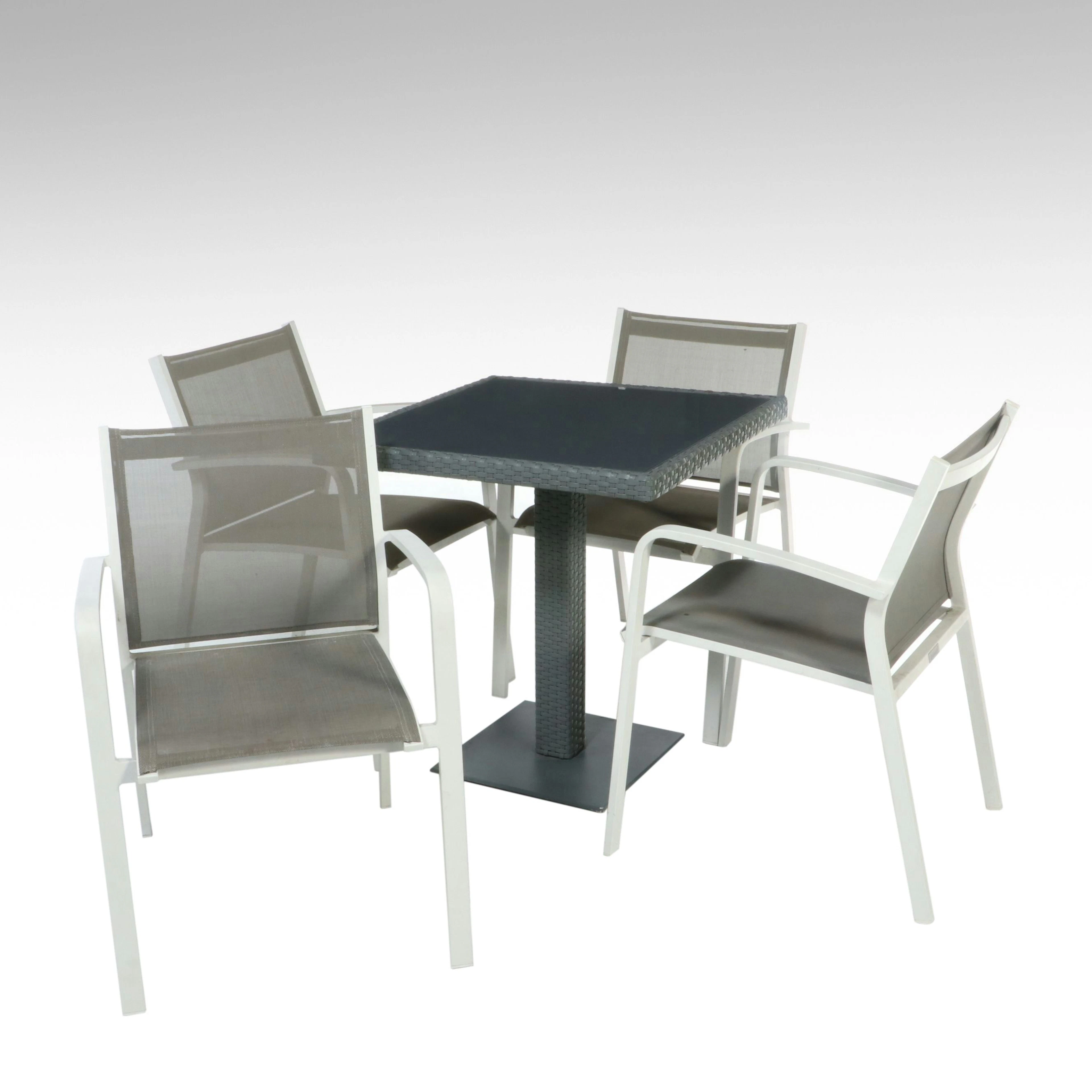 PE Rattan Patio Bistro Table with Four Garden Art Chairs