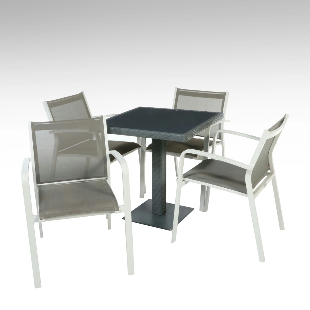 PE Rattan Patio Bistro Table with Four Garden Art Chairs