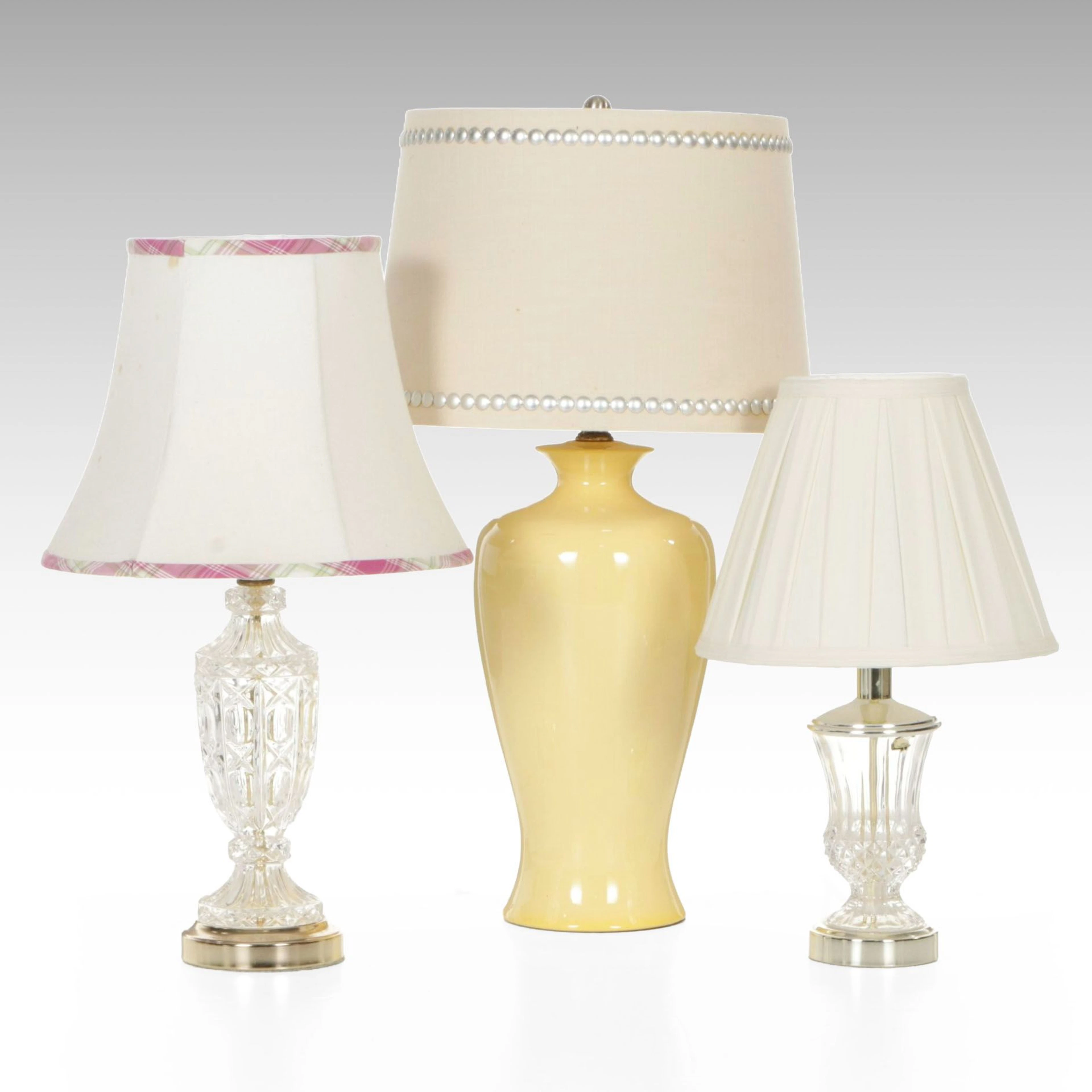 Yellow Porcelain Plum Vase Lamp with Bohemian Crystal and Other Crystal Lamps