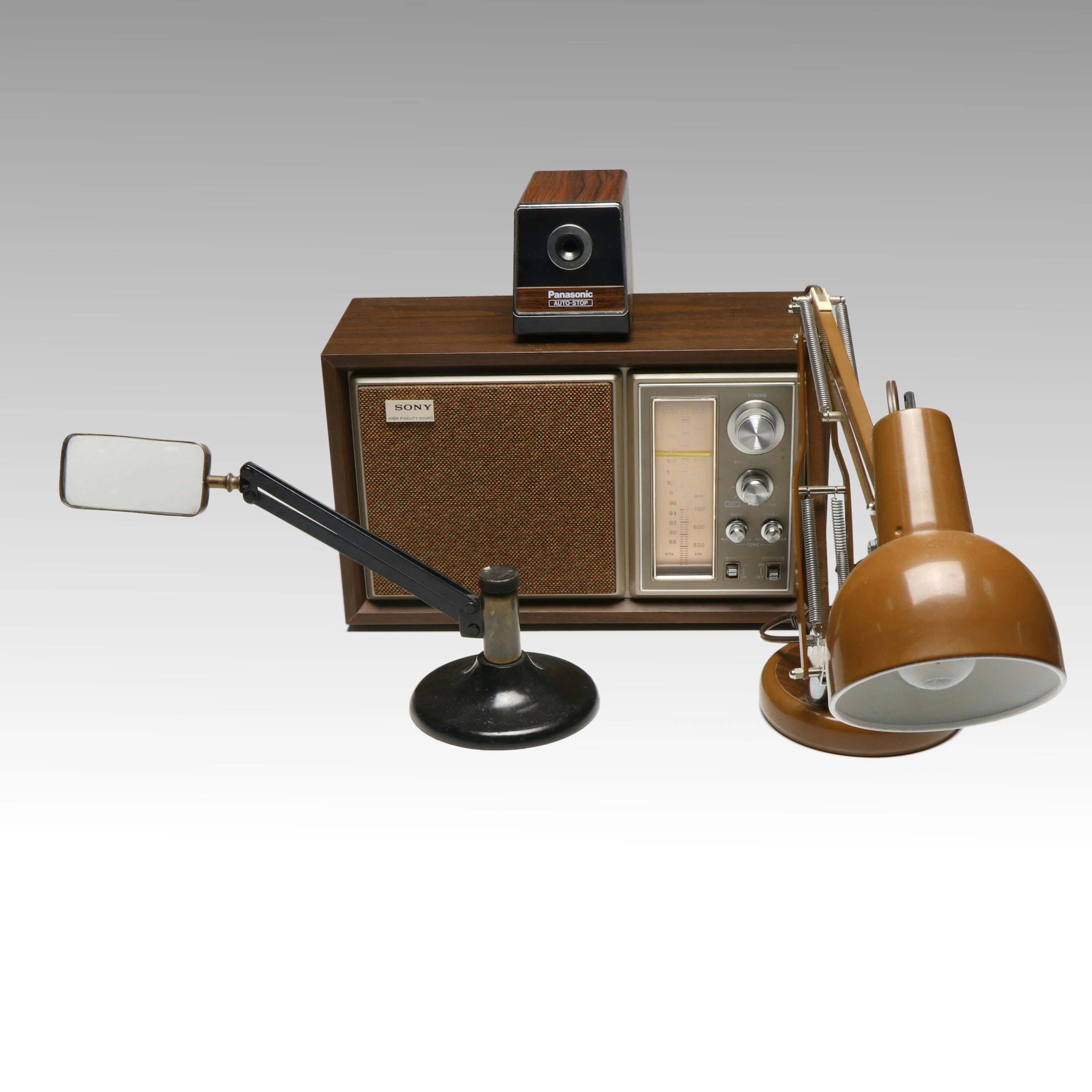 Sony ICF-9550W Radio with More Mid Century Modern Office Accessories