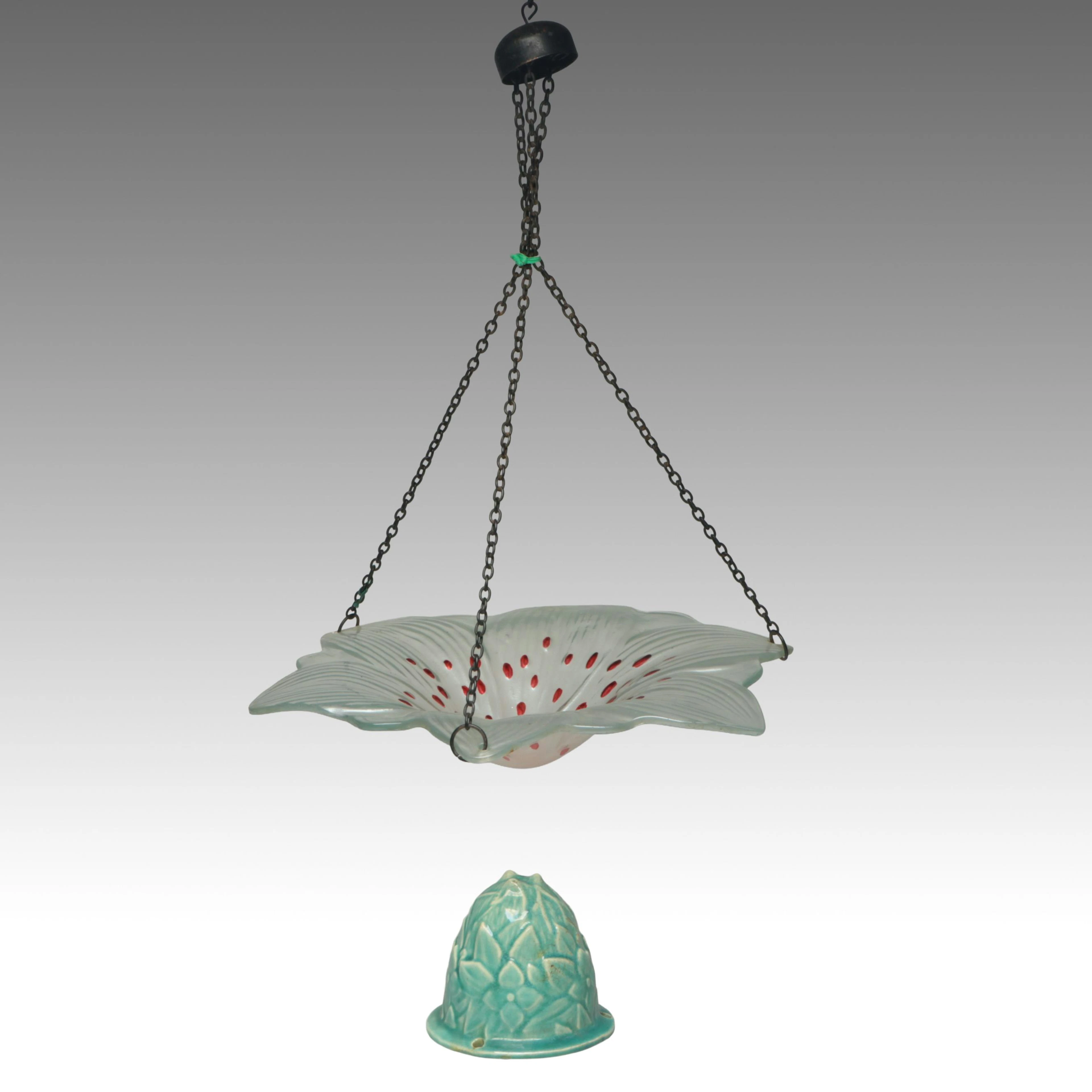 McCoy Ceramic Hanging Planter with Hand-Painted Glass Floral Pendant