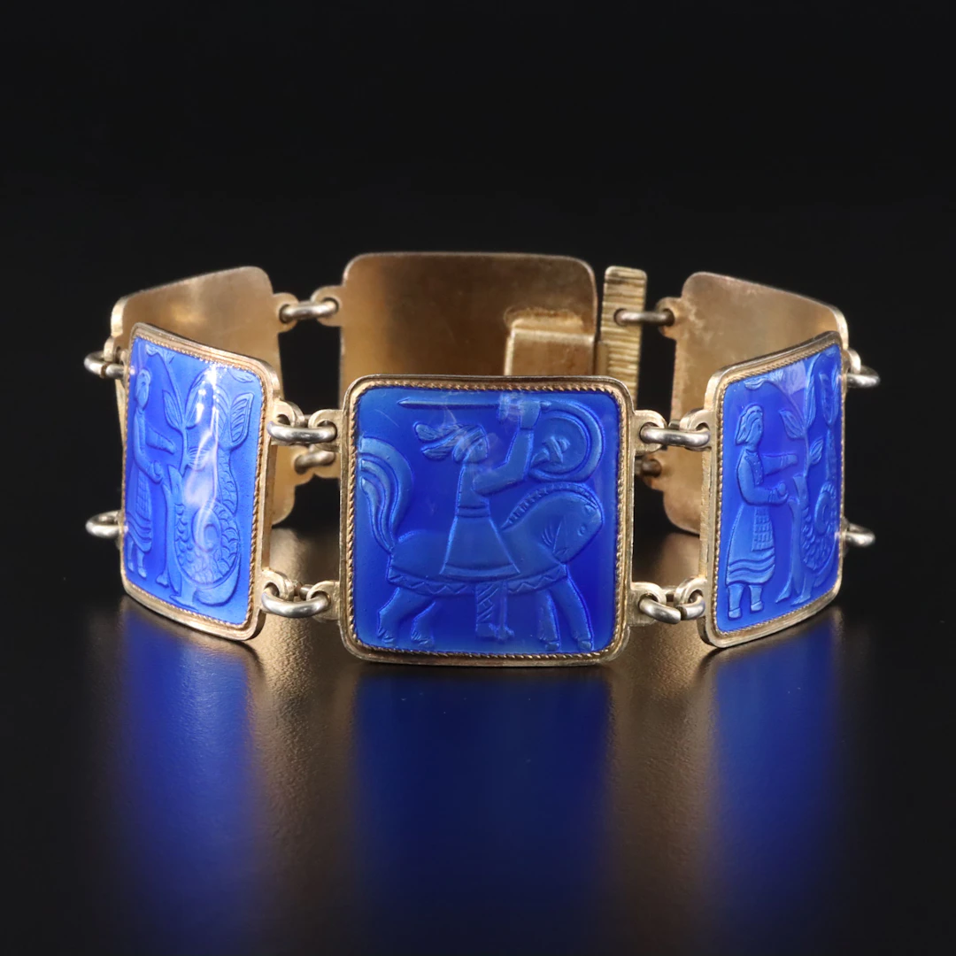Norwegian David-Andersen Sterling Enamel Fairytale Panel Bracelet