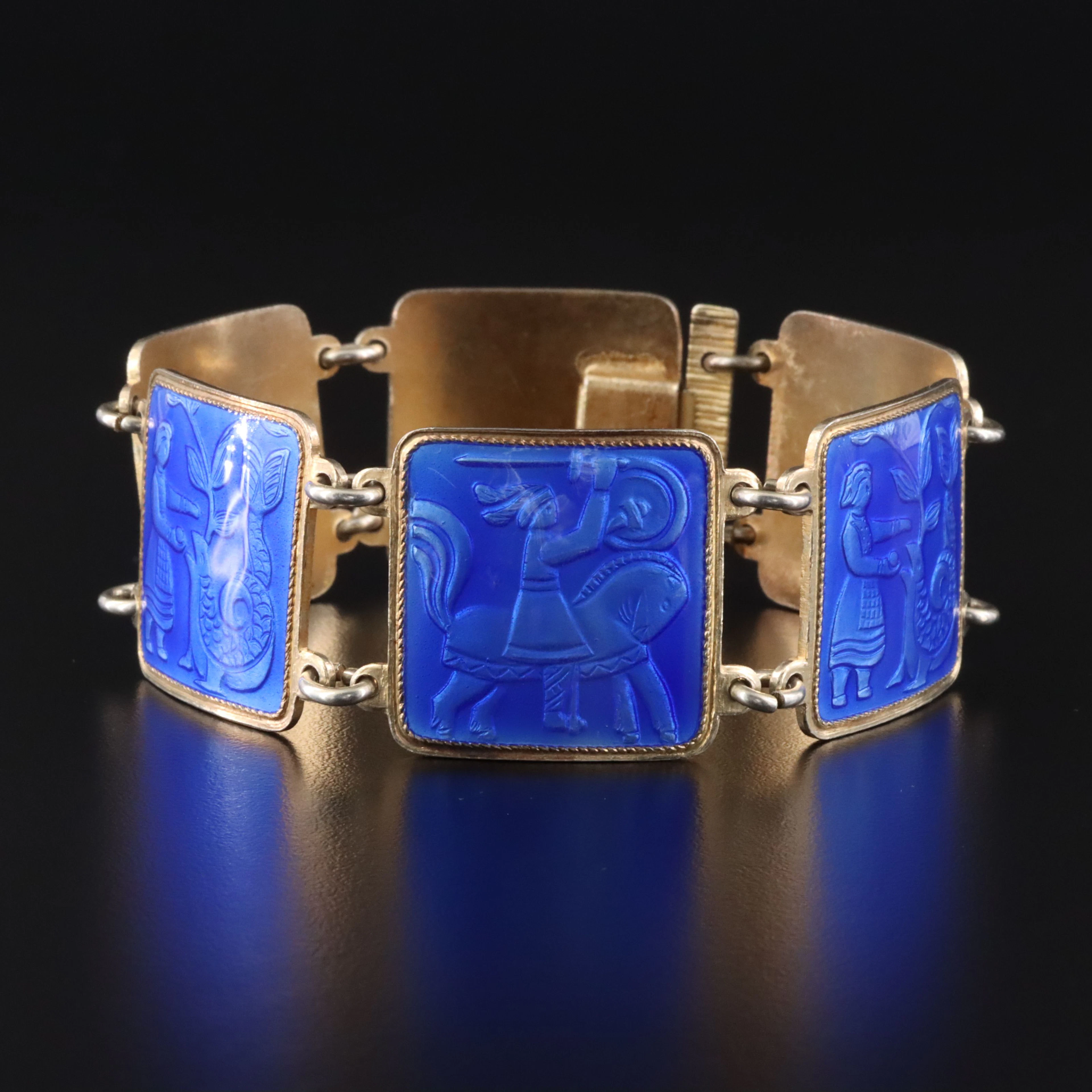 Norwegian David-Andersen Sterling Enamel Fairytale Panel Bracelet
