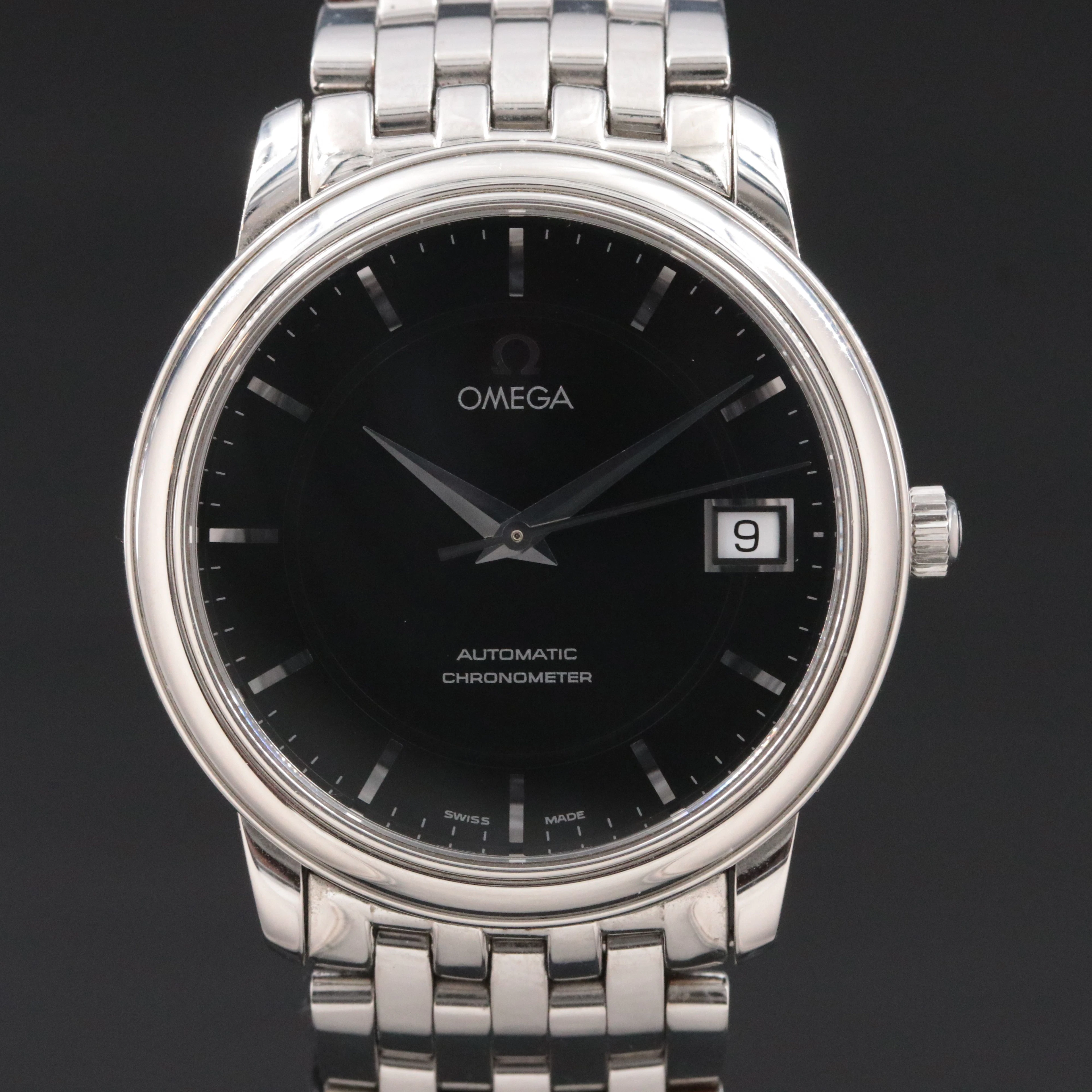 Omega De Ville Prestige Black Dial Date Steel Automatic Chronometer Watch