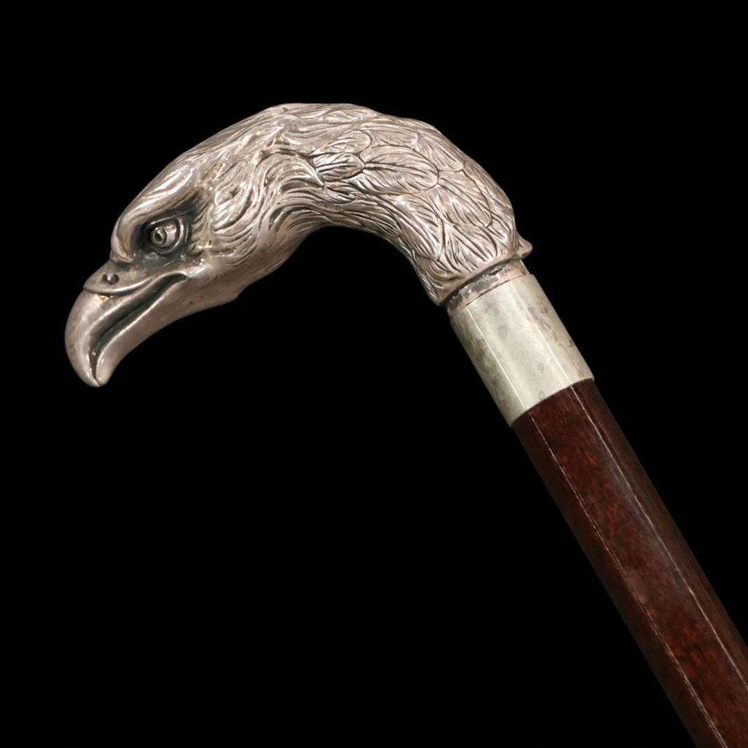 Sterling Silver Eagle Head Handle Wooden Walking Cane