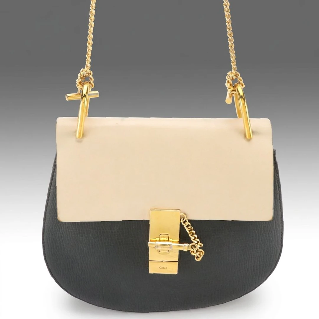 Chloé Drew Small Bicolor Shoulder Bag in Smooth and Grained Calfskin
