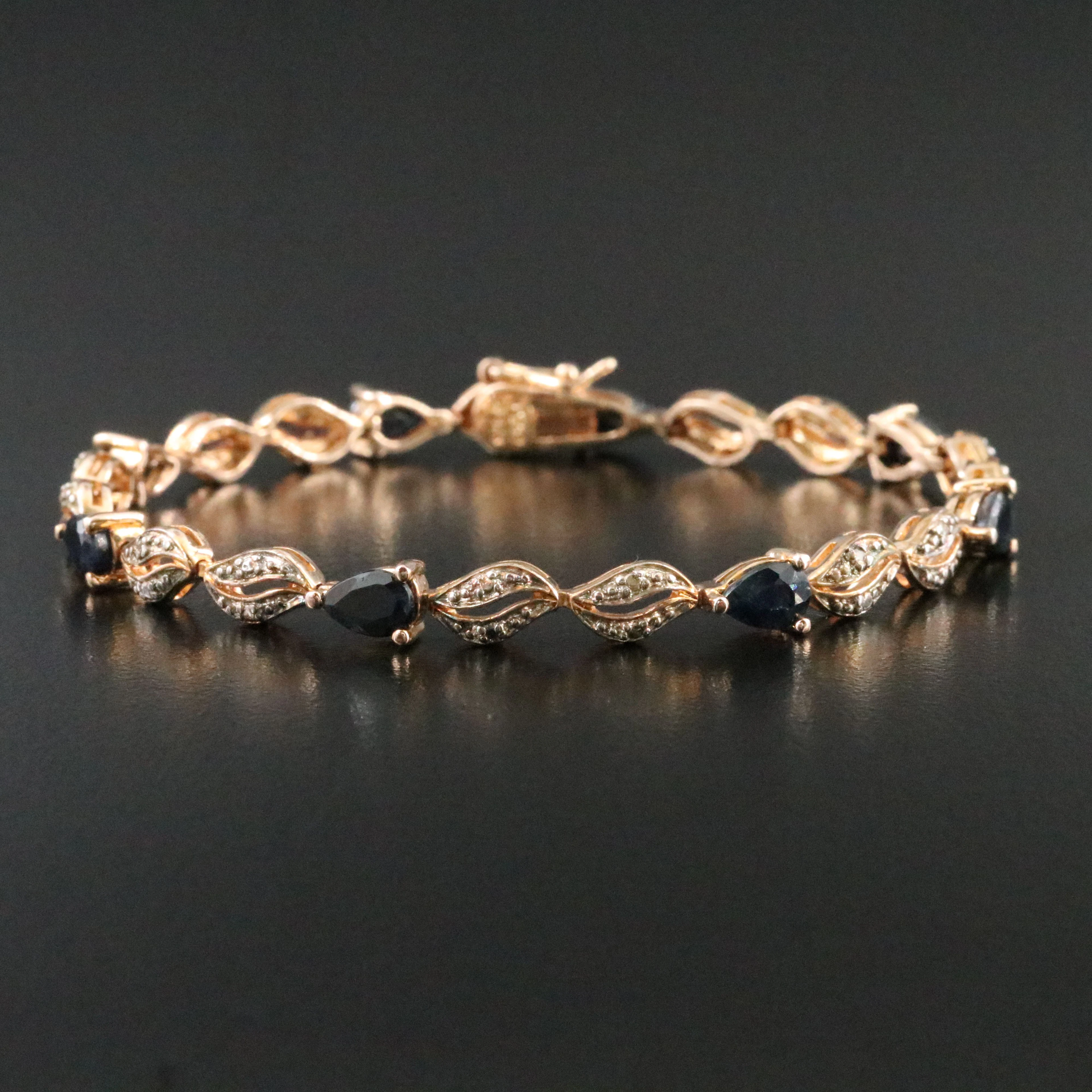 Sterling Sapphire and Diamond Leaf Bracelet