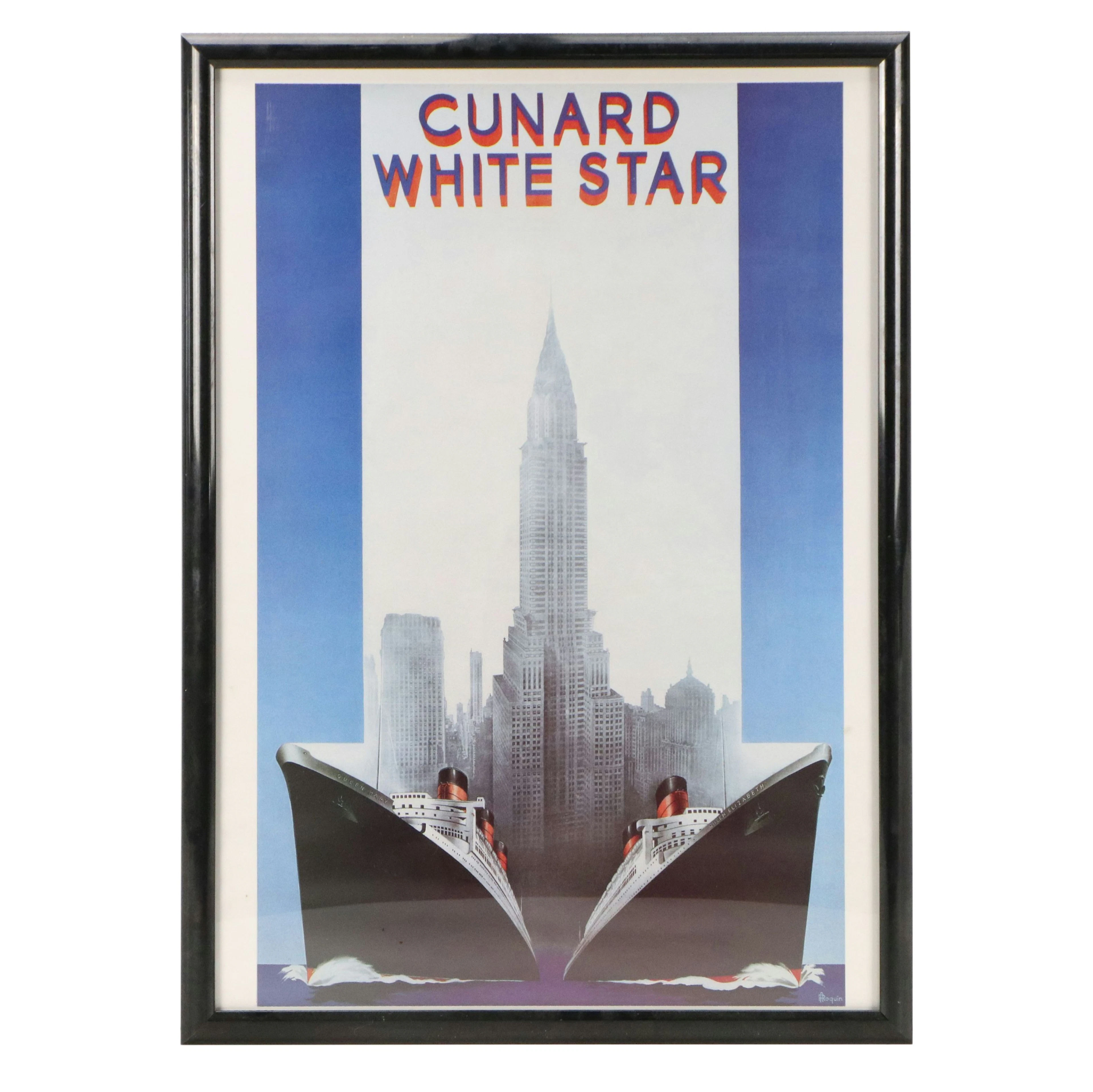 Art Deco Reproduction Offset Lithograph Poster "Cunard White Star"