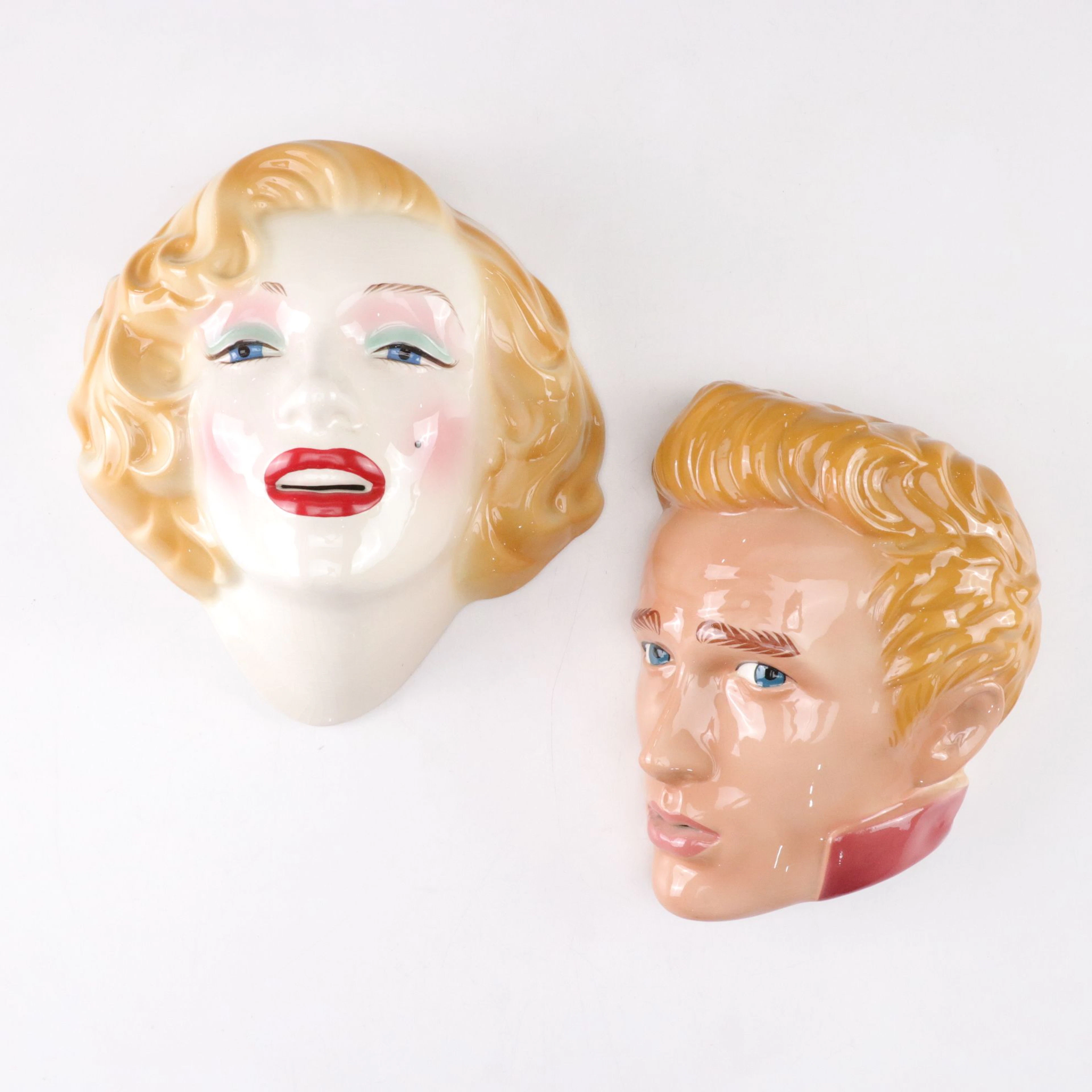 Marilyn Monroe and James Dean Decorative Ceramic Wall Masks by Clay Art