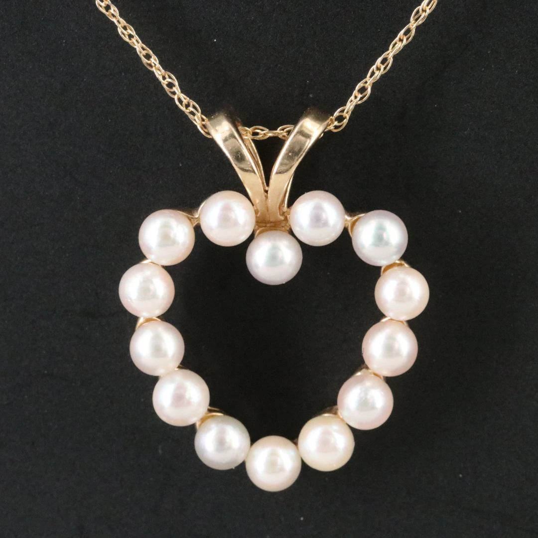 14K Pearl Heart Pendant Necklace