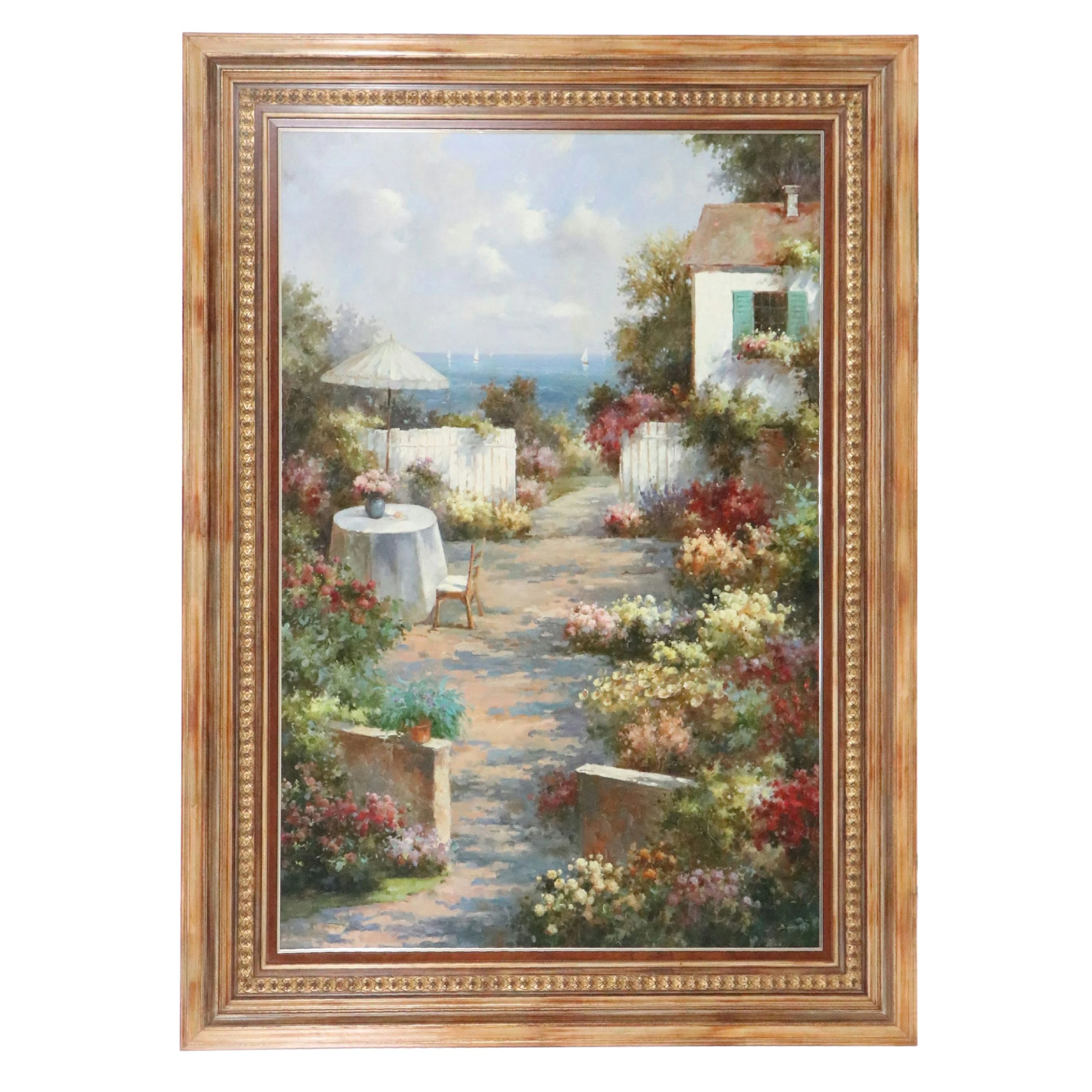 B. Harvey Impressionistic Oil Painting of Mediterranean Courtyard, 21st C.