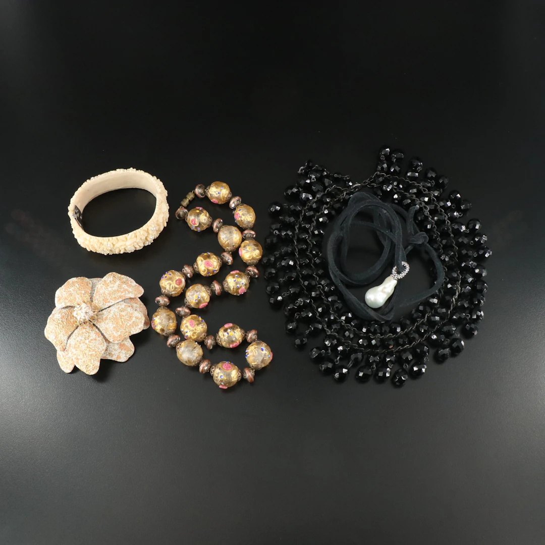 Wedding Cake Bead and Fringe Necklaces Featured in Jewelry Including Pearl