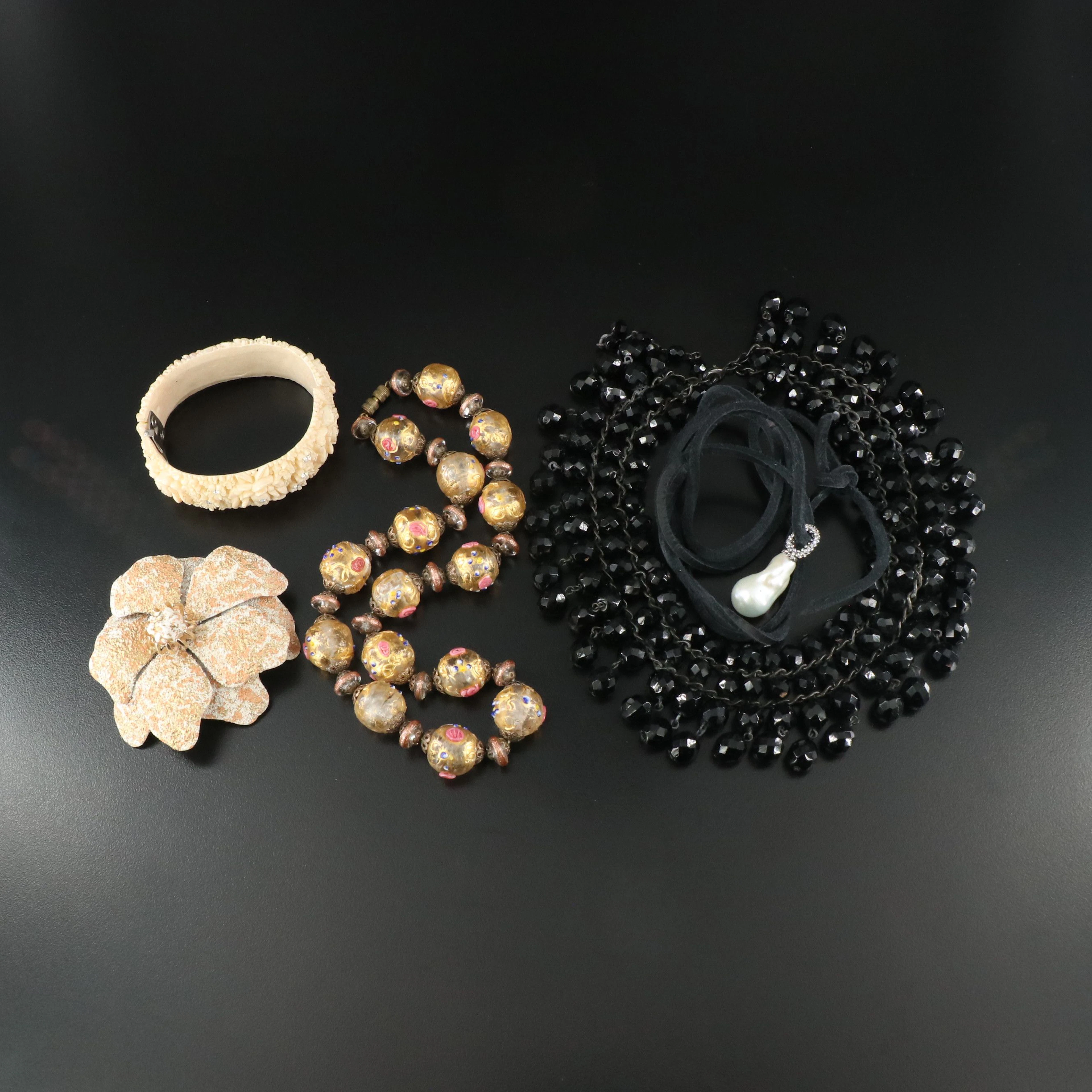 Wedding Cake Bead and Fringe Necklaces Featured in Jewelry Including Pearl