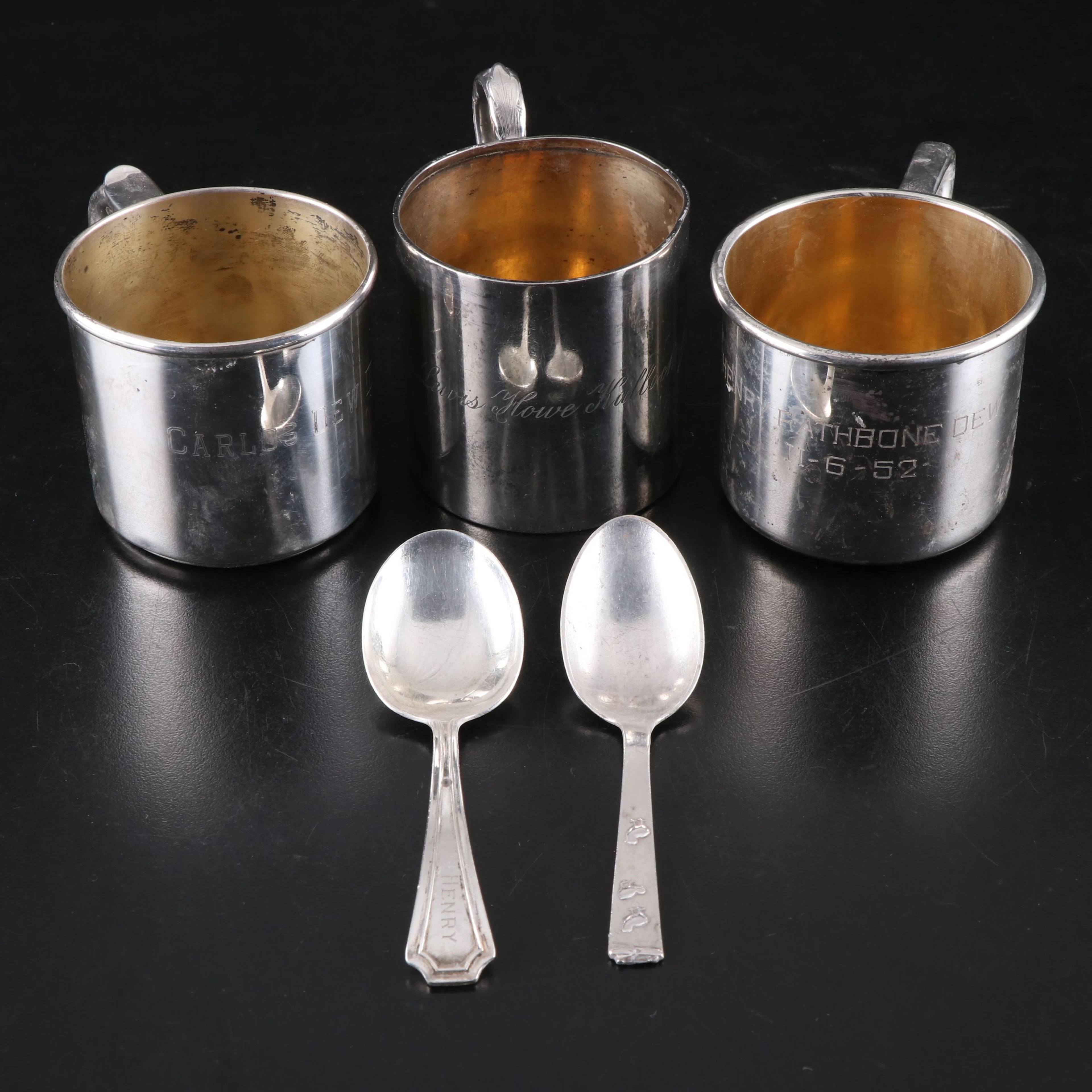Gorham and Wallace Sterling Silver Baby Cups and Spoons