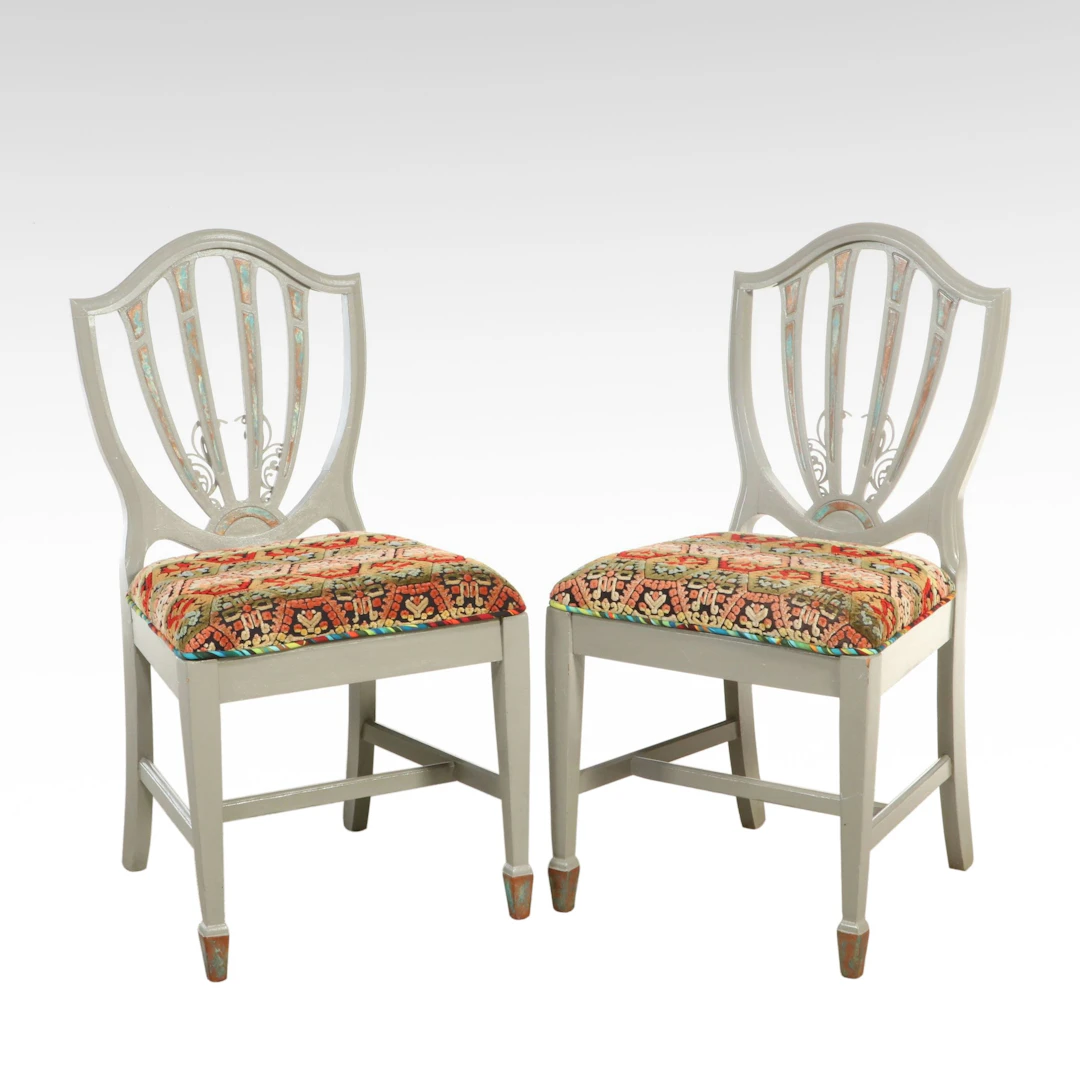 Pair of Painted Hepplewhite Style Shield-Back Dining Chairs, 20th Century