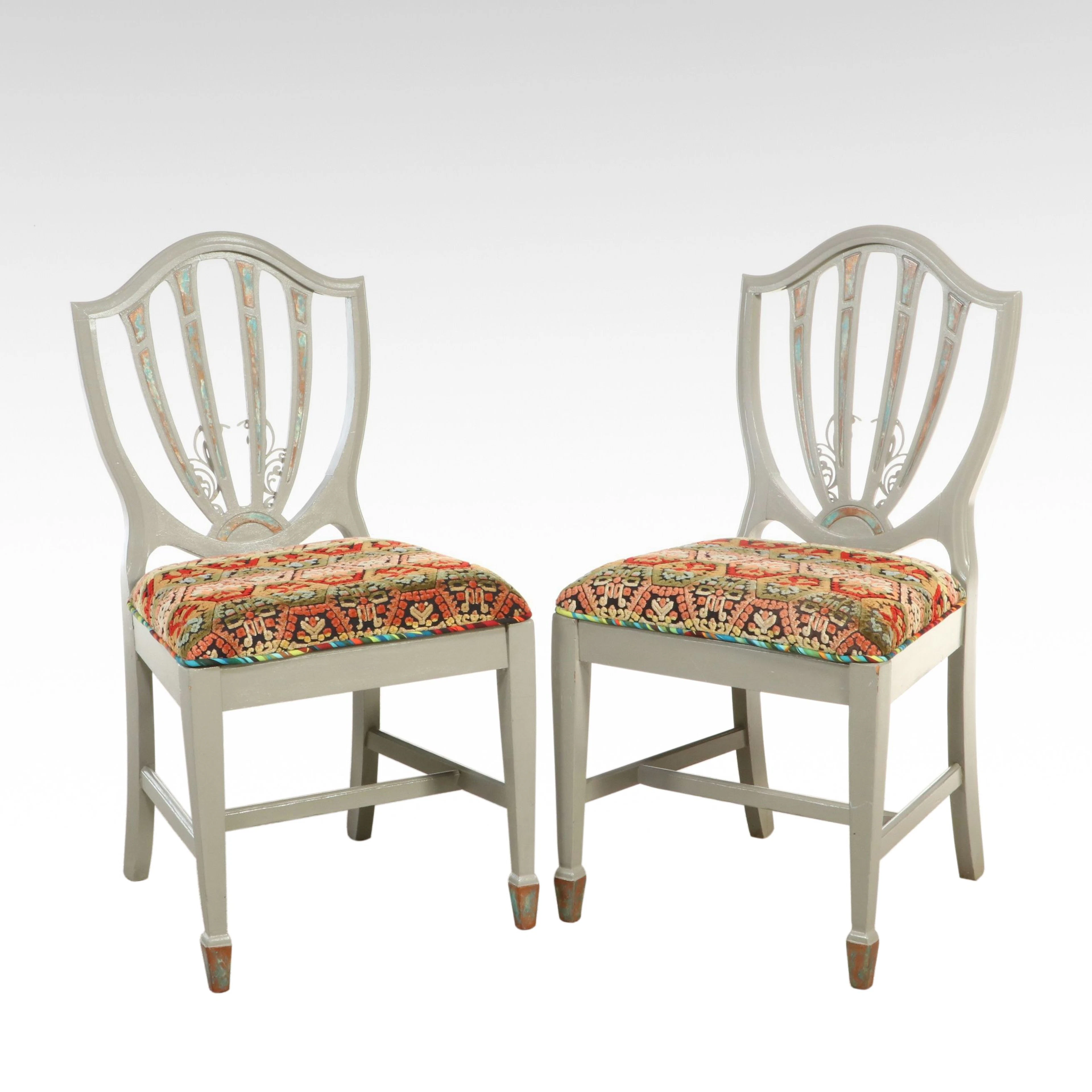 Pair of Painted Hepplewhite Style Shield-Back Dining Chairs, 20th Century