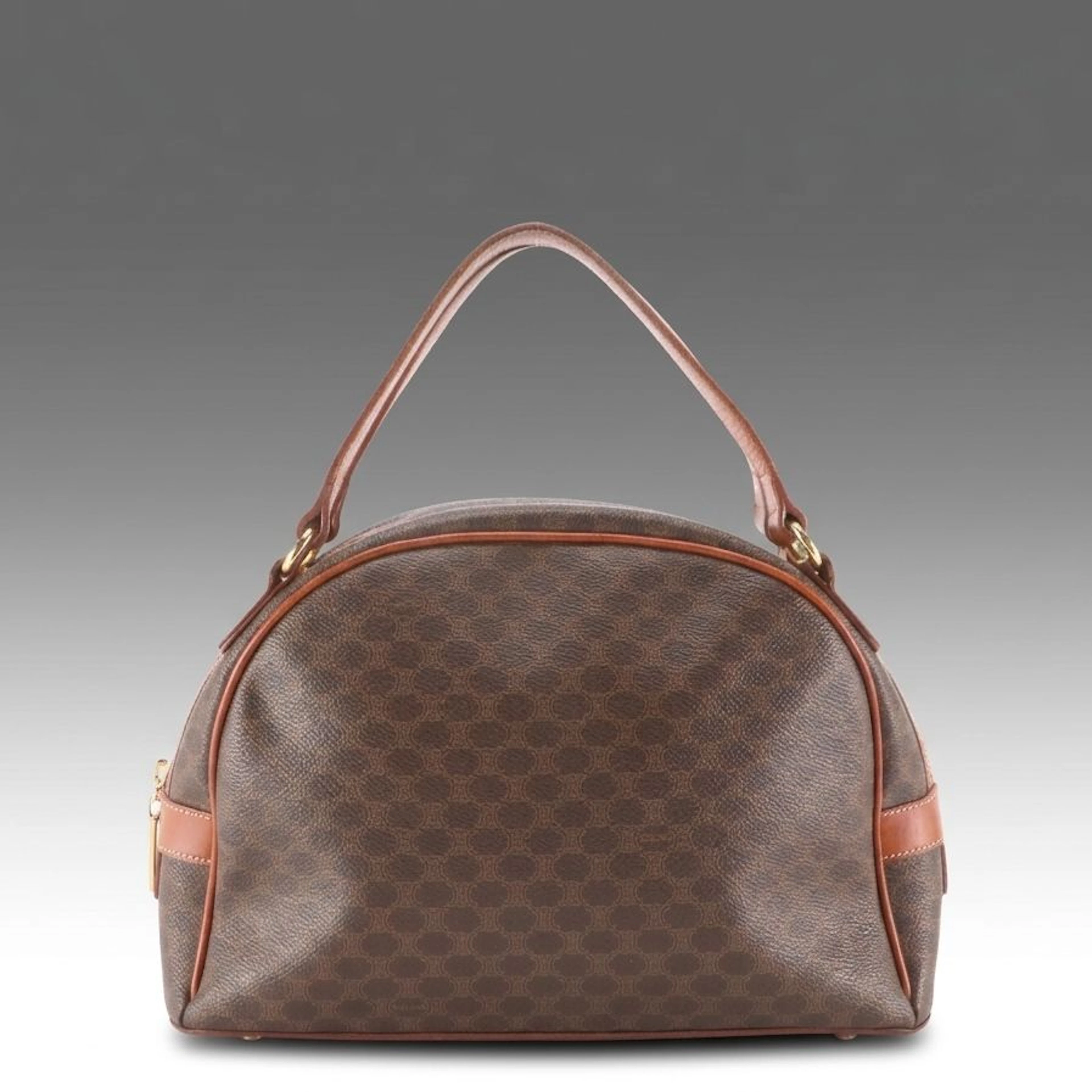Celine Dome Handbag in Dark Brown Macadam Canvas and Leather