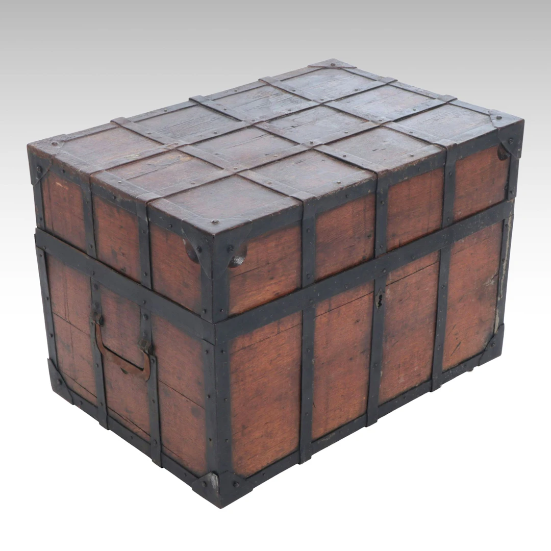 Victorian Iron-Bound Cedar-Lined Wooden Trunk, Late 19th/Early 20th Century