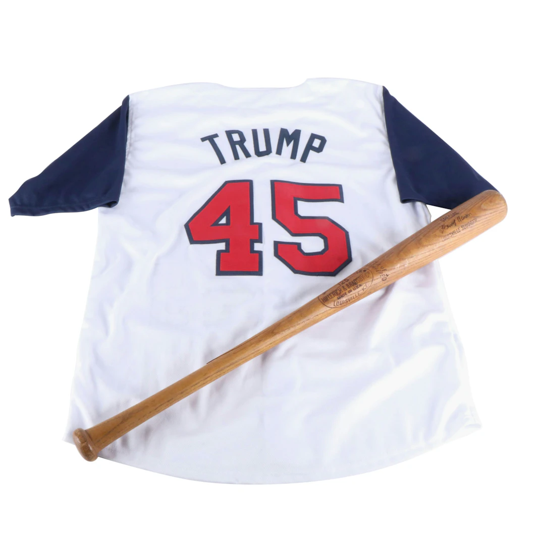 Hank Aaron Edition Baseball Bat and Donald Trump Sports Jersey