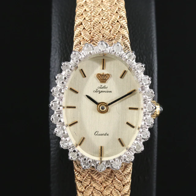 Jules Jurgensen Diamond Bezel Gold-Tone Quartz Dress Watch