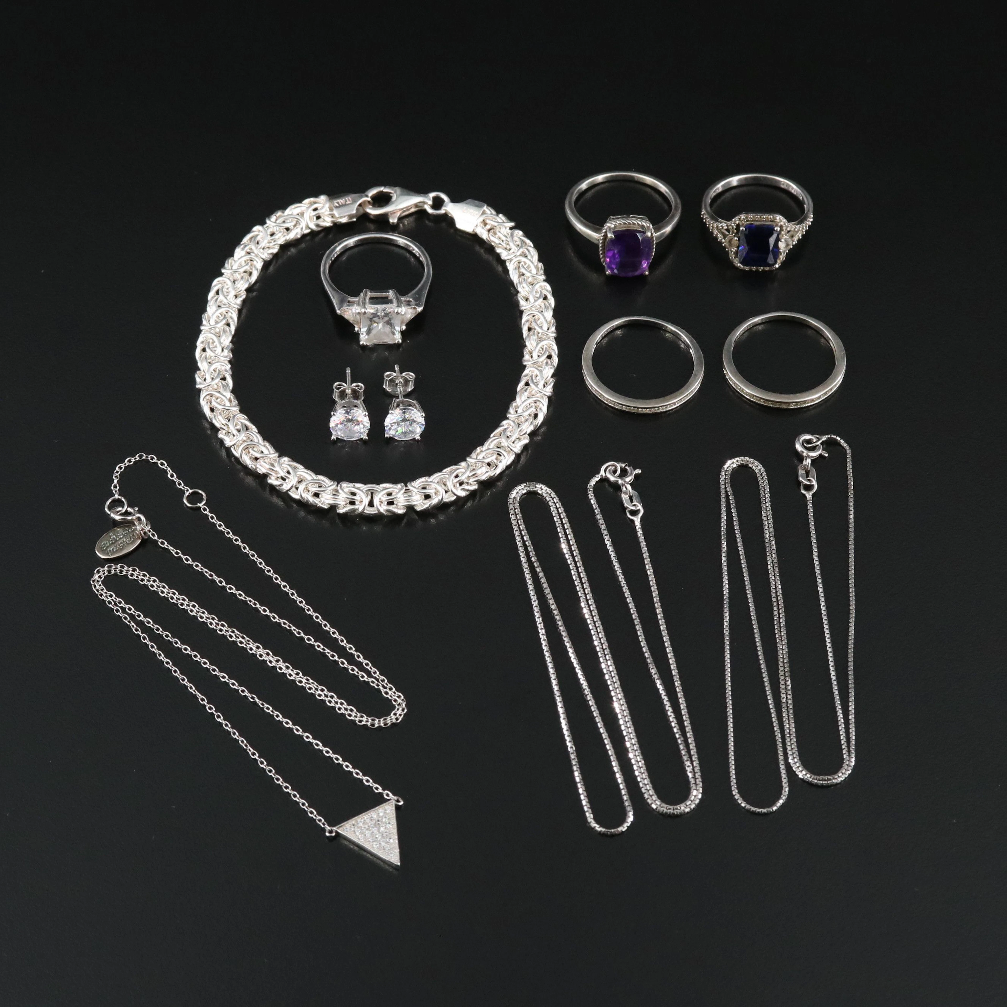 Byzantine Chain Bracelet, Amethyst and Sapphire Featured in Sterling Jewelry