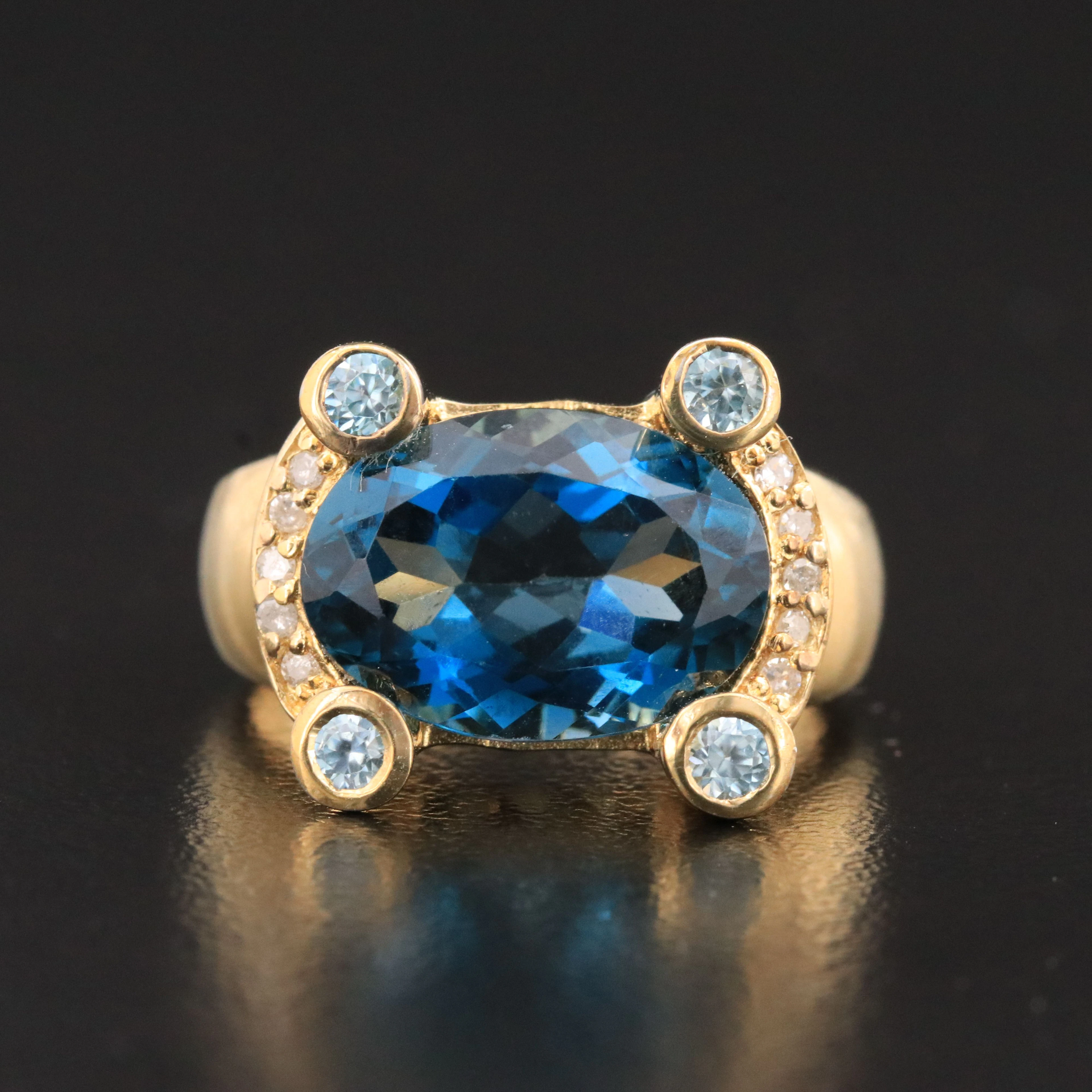 Sterling Gold Tone London Blue Topaz Ring with Diamond and Blue Zircon Accents
