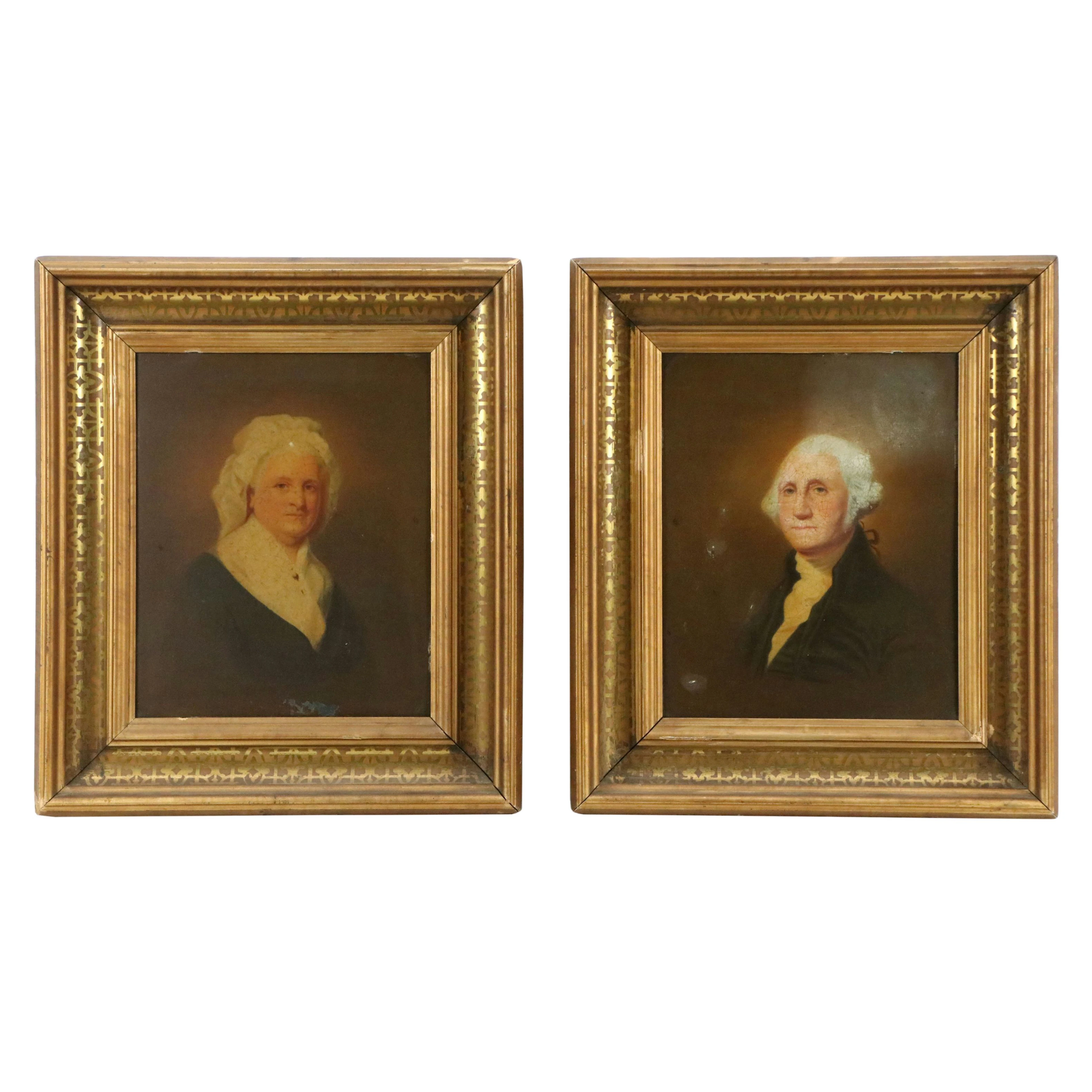 George and Martha Washington Portrait Chromolithographs After Gilbert Stuart