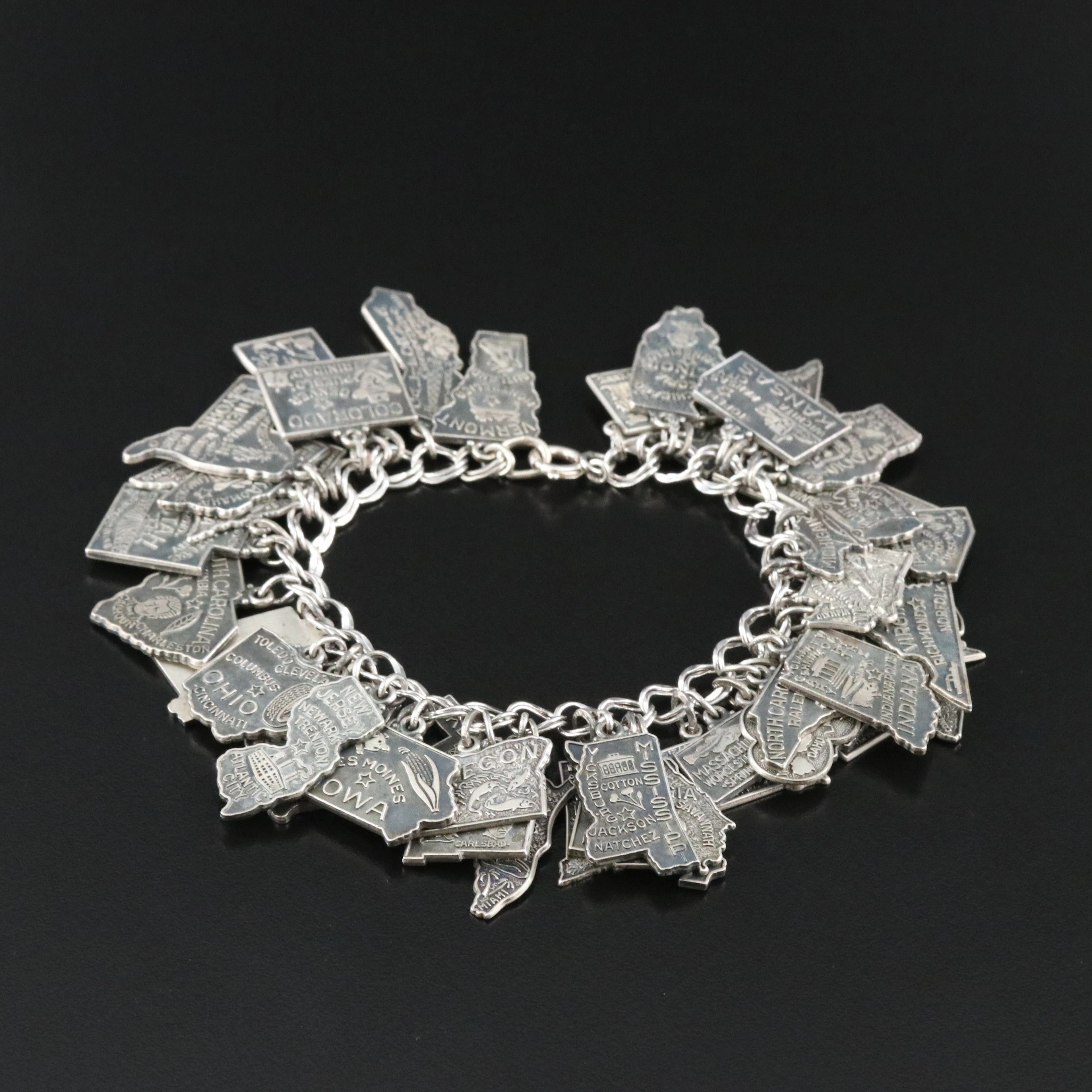 Vintage Sterling United States of America Fifty-State Charm Bracelet