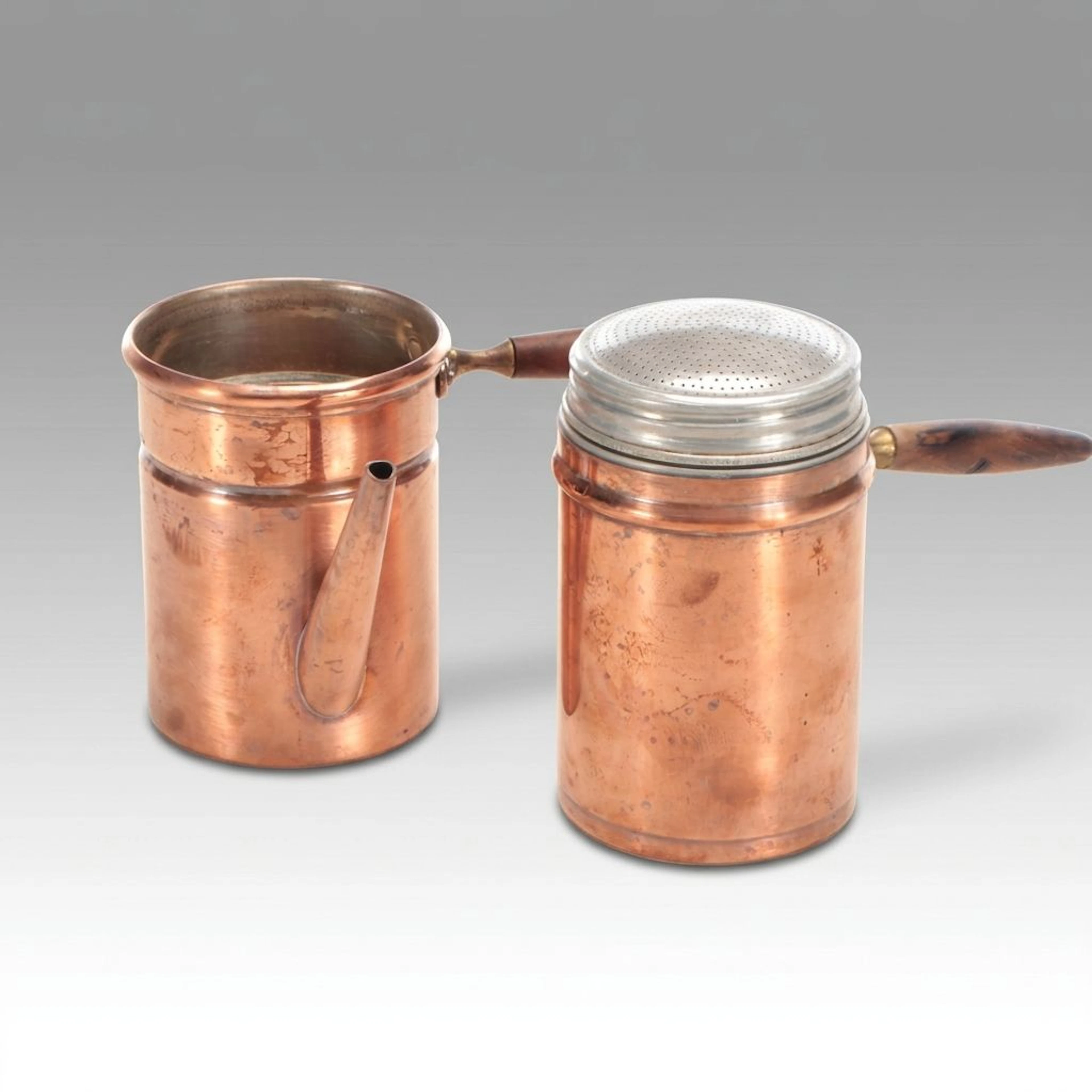 Italian Tin-Lined Copper Muffineer with Coffee Pot, Mid to Late 20th C.
