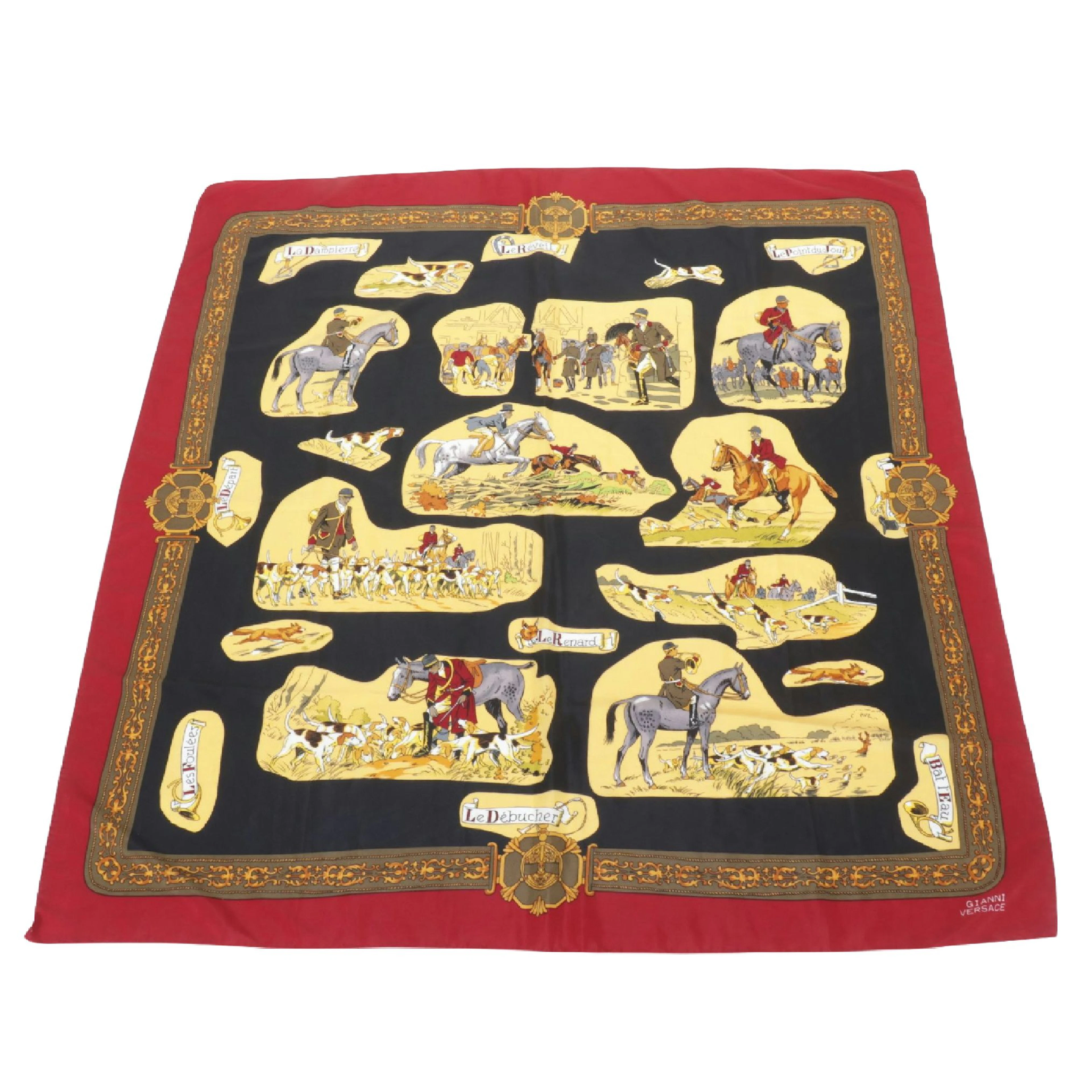 Gianni Versace Equestrian Fox Hunt Silk Scarf