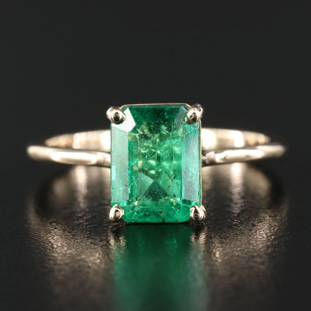 14K 1.82 CT Zambian Emerald Solitaire Ring with GIA Report