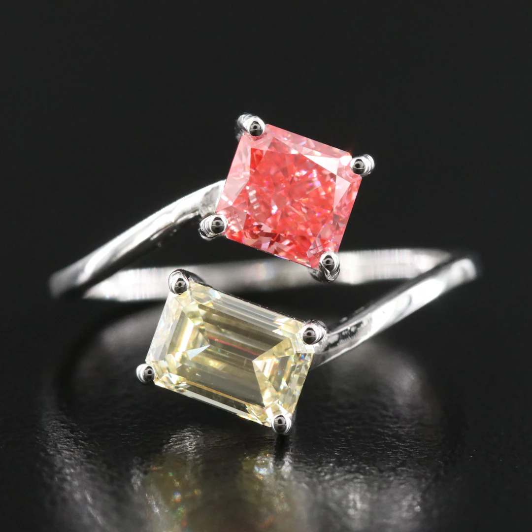 14K 2.04 CTW Fancy Pink and Yellow Lab Grown Diamond Ring with IGI Reports