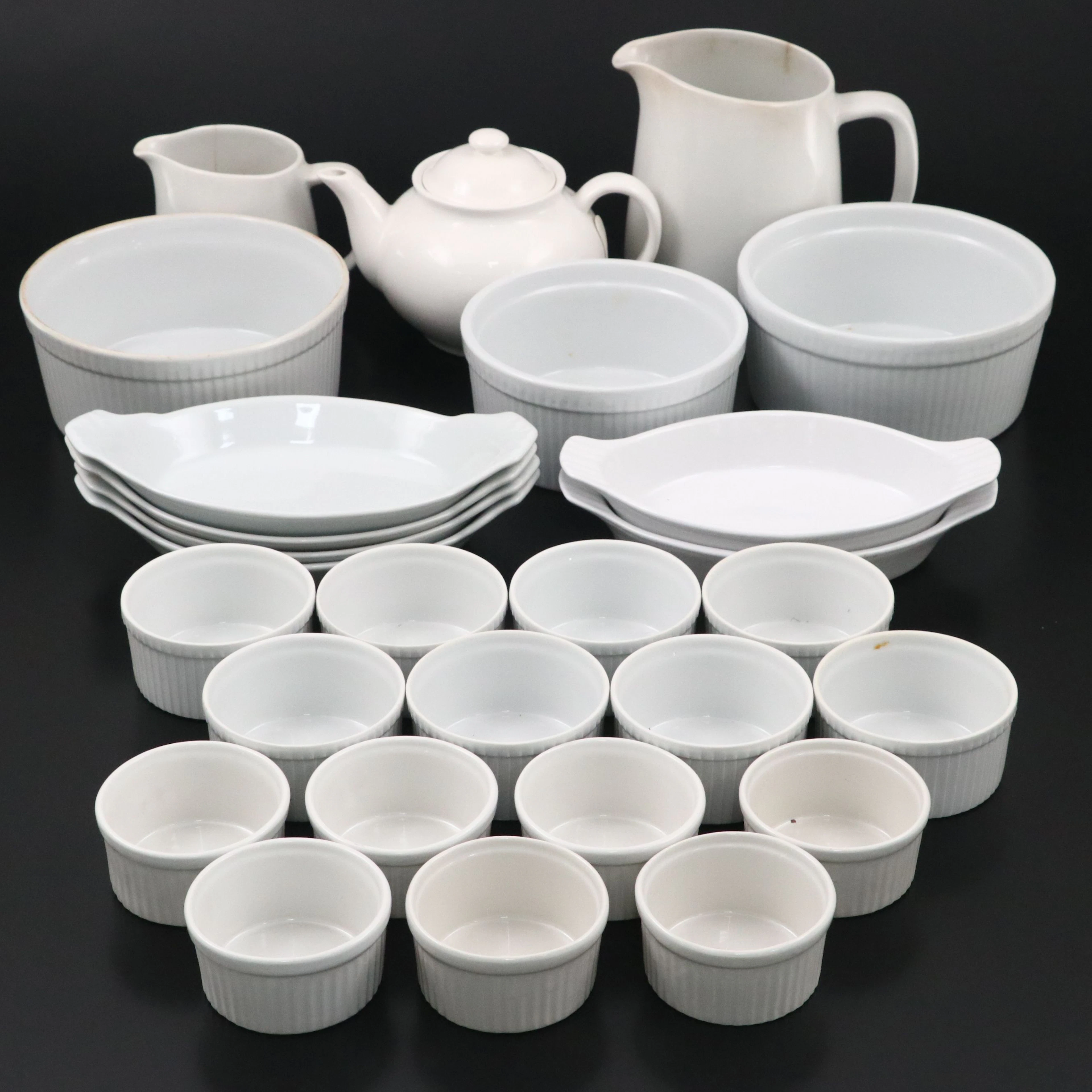 Arabia Porcelain Pitchers, Ceramic Ramekins, Ceramic Dishes, and Ceramic Teapot