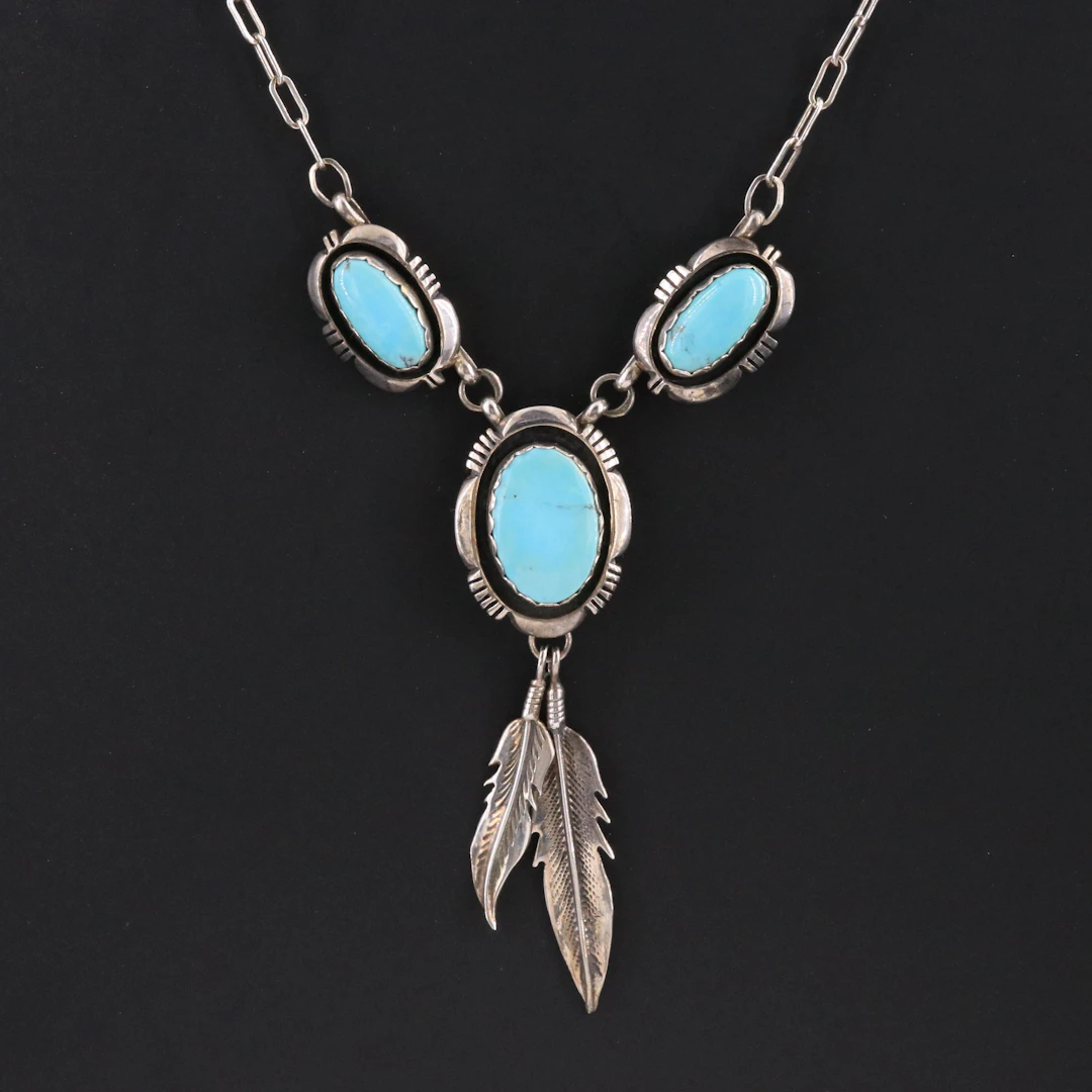 Leonard & Marian Nez Navajo Diné Sterling Turquoise Necklace