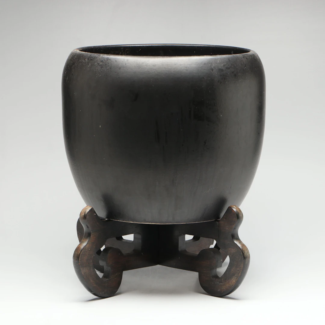 Gainey Ceramics Planter with Carved Wood Stand