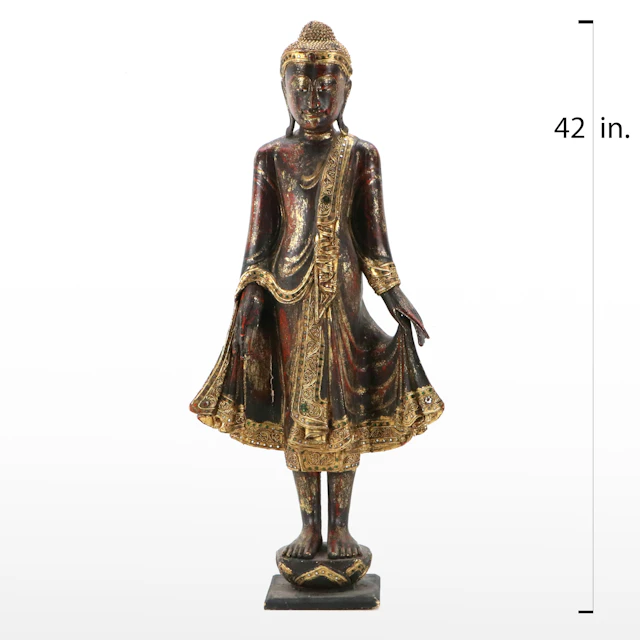 Thai Mandalay Style Parcel Gilt and Polychrome Wood Figure
