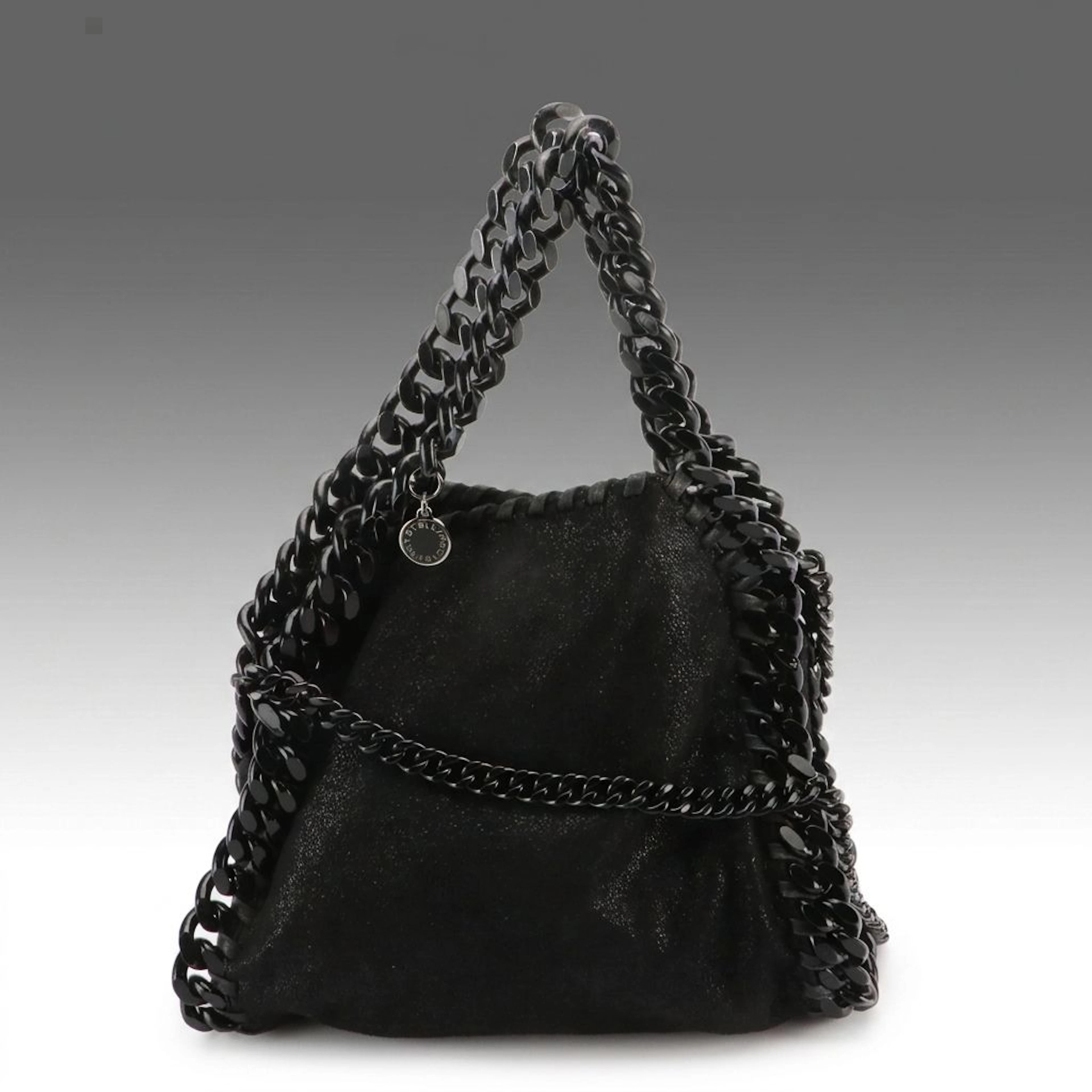 Stella McCartney Falabella Chain Strap Bag in Black Shaggy Deer Faux-Suede